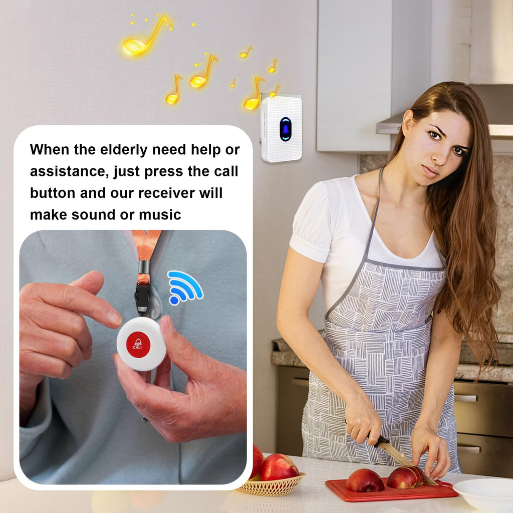 Daytech Caregiver Pager Wireless Call Button for Elderly Call Bell for Patients at Home Life Alert Systems for Seniors Disabled Elderly Fall Alert Devices