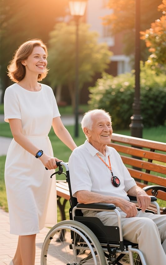 Wireless watch caregiver pager and call button are portable and easy to carry.