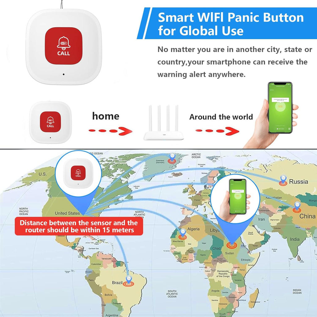 Daytech Smart WiFi Wireless Call Button for Elderly: Real-Time App Notifications Without Monthly Fee
