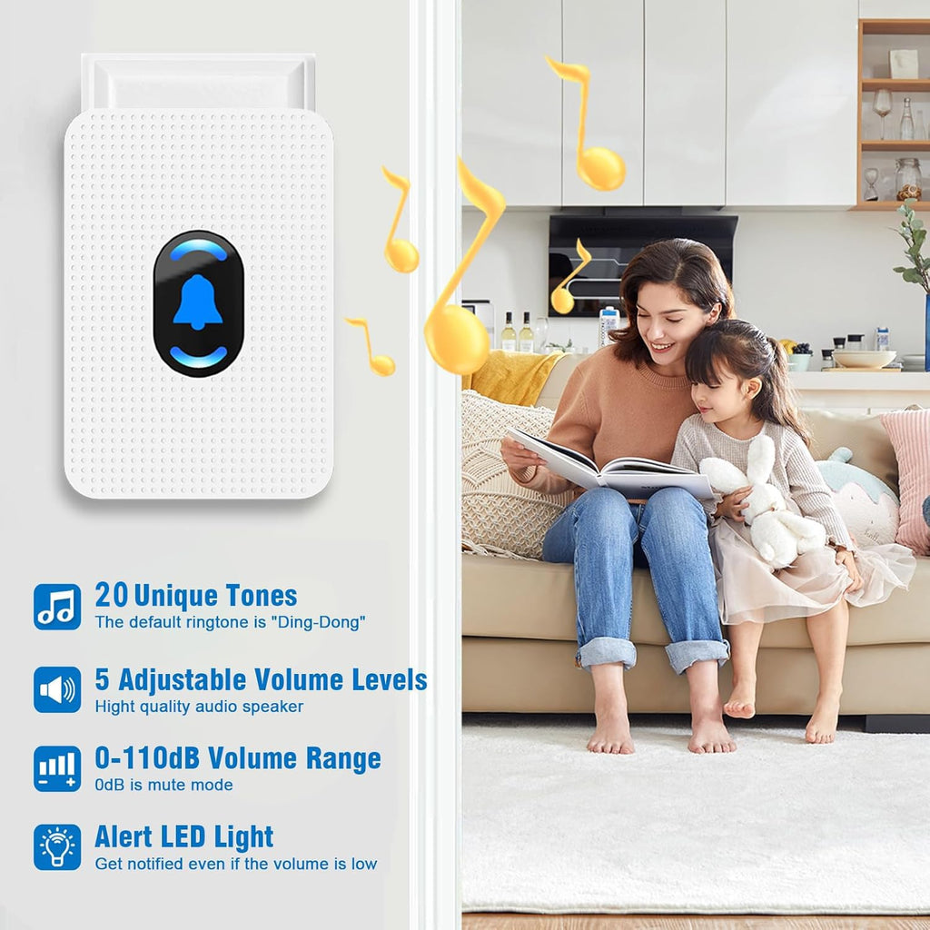 Botón de llamada de buscapersonas inalámbrico Daytech para cuidadores de personas mayores Botones montados en la muñeca y con cordón con receptor enchufable de pitido largo