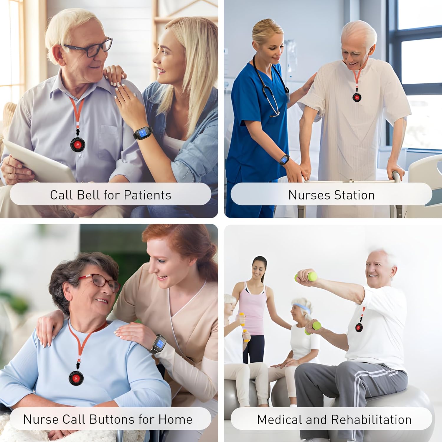 Ensure elderly safety with CallToU's 1000+ft range nurse alert button system. IP67 waterproof smart watch and 2 SOS panic buttons included(复制) CallToU
