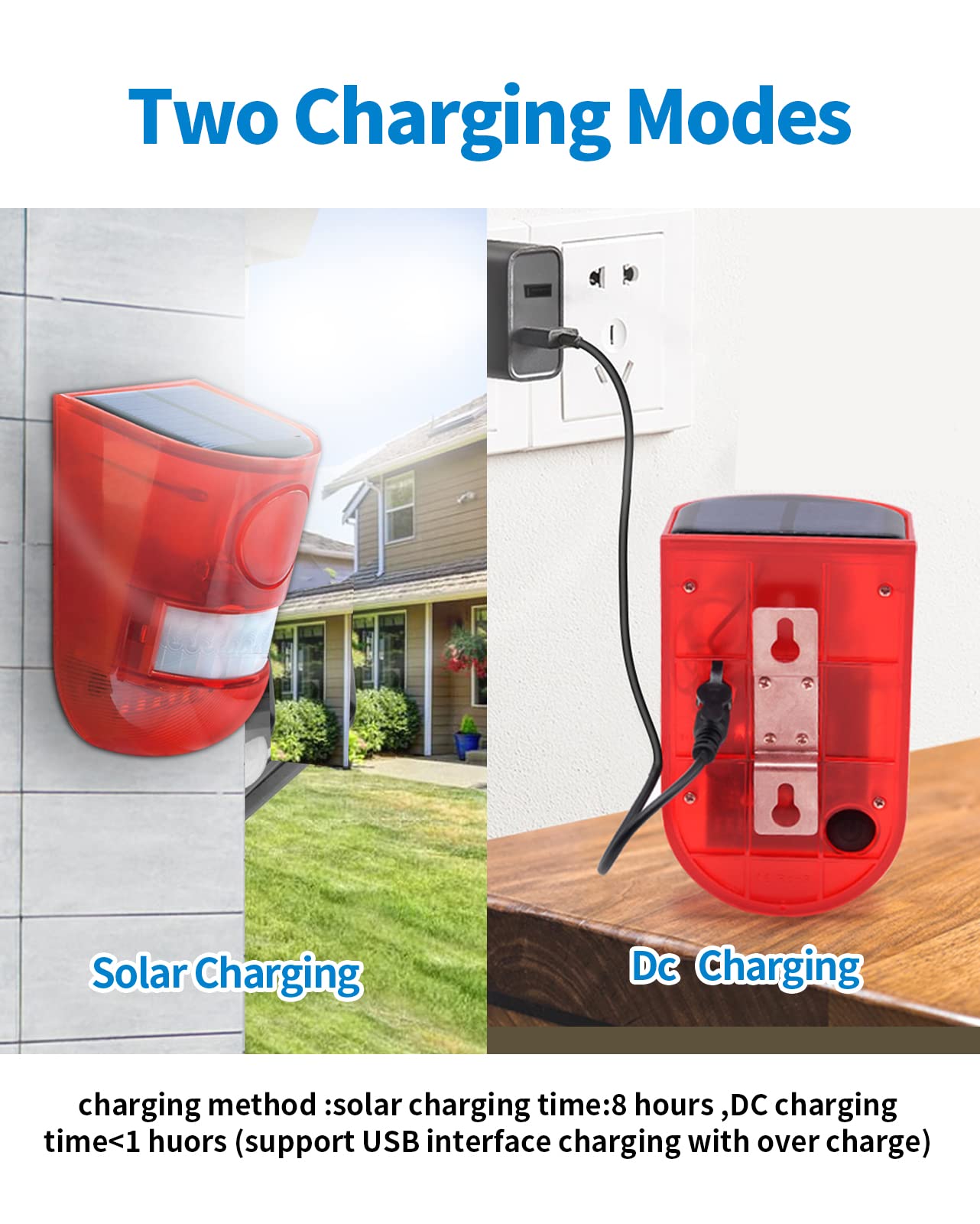 Daytech Alarme stroboscopique solaire avec capteur de mouvement – Sirène 129 dB et lumière clignotante 6 LED – Sécurité étanche IP65 pour maison, villa, ferme et plus encore