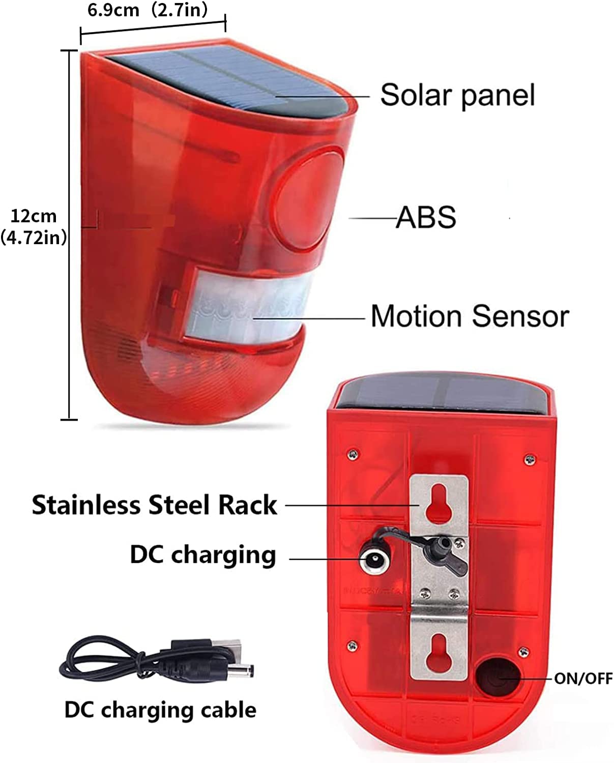 Daytech Alarme stroboscopique solaire avec capteur de mouvement – Sirène 129 dB et lumière clignotante 6 LED – Sécurité étanche IP65 pour maison, villa, ferme et plus encore