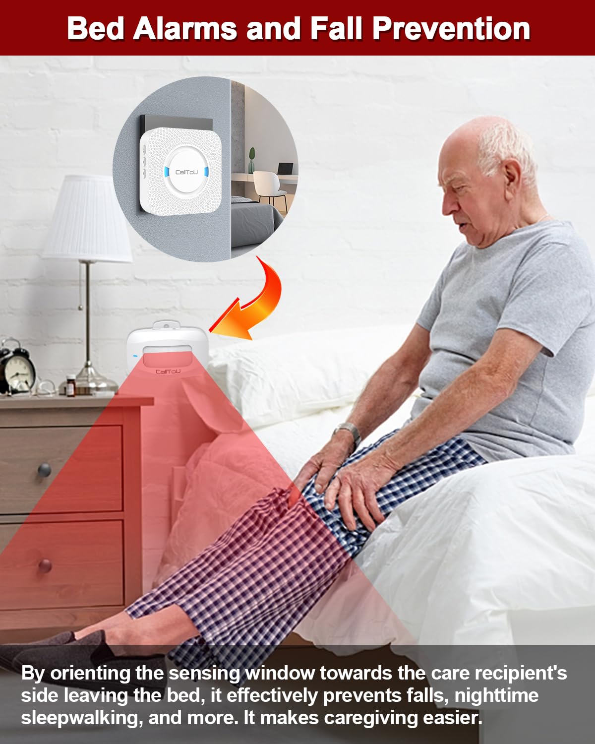 Proteja a sus seres queridos con el sensor de movimiento y detector de alertas CallToU. Su amplio rango de detección de 10 metros y su alcance inalámbrico de 152 metros le garantizan que nunca se pierda una alarma. Sistema expandible.