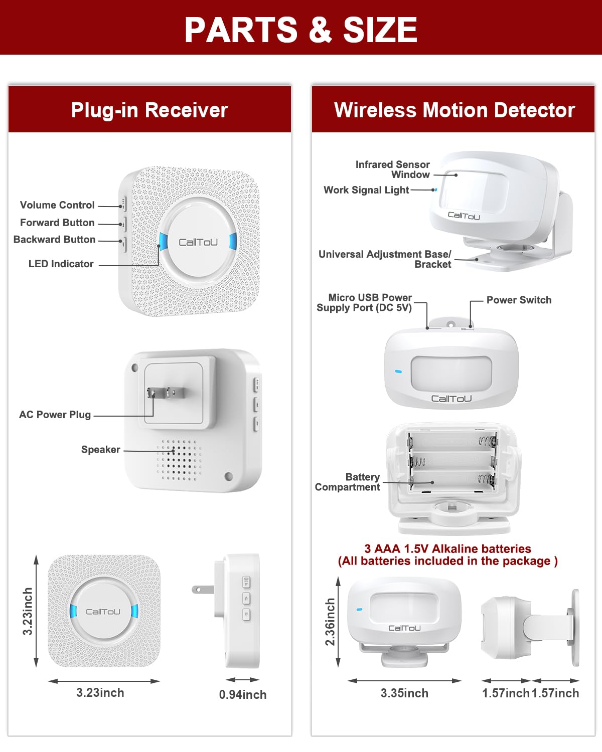 Proteja a sus seres queridos con el sensor de movimiento y detector de alertas CallToU. Su amplio rango de detección de 10 metros y su alcance inalámbrico de 152 metros le garantizan que nunca se pierda una alarma. Sistema expandible.