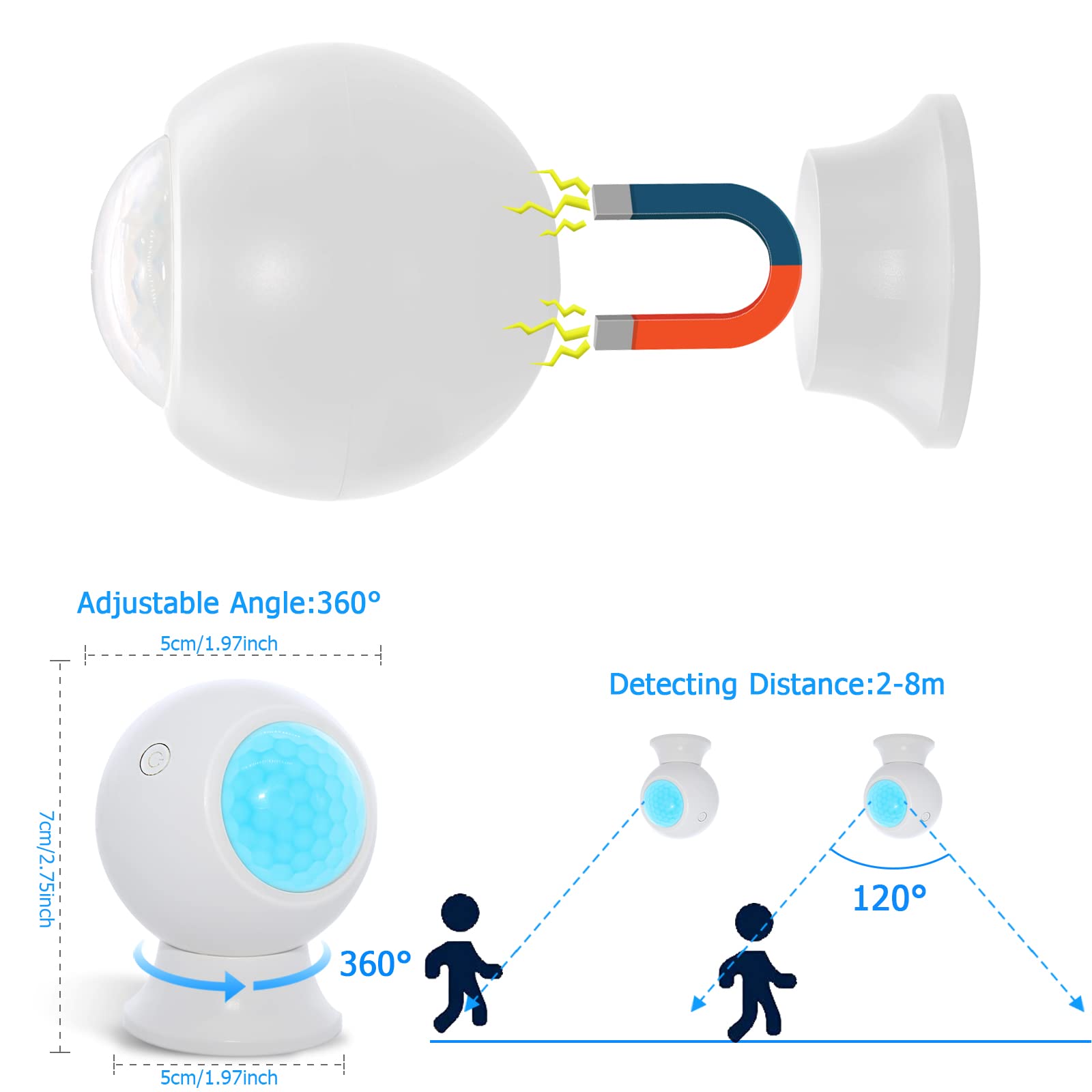 DAYTECH Alarme de détection de mouvement sans fil pour intérieur/soignant pour personnes âgées/alarme d'entrée de mouvement/alarme de mouvement pour la maison 1 capteur de mouvement à batterie + 1 récepteur enfichable