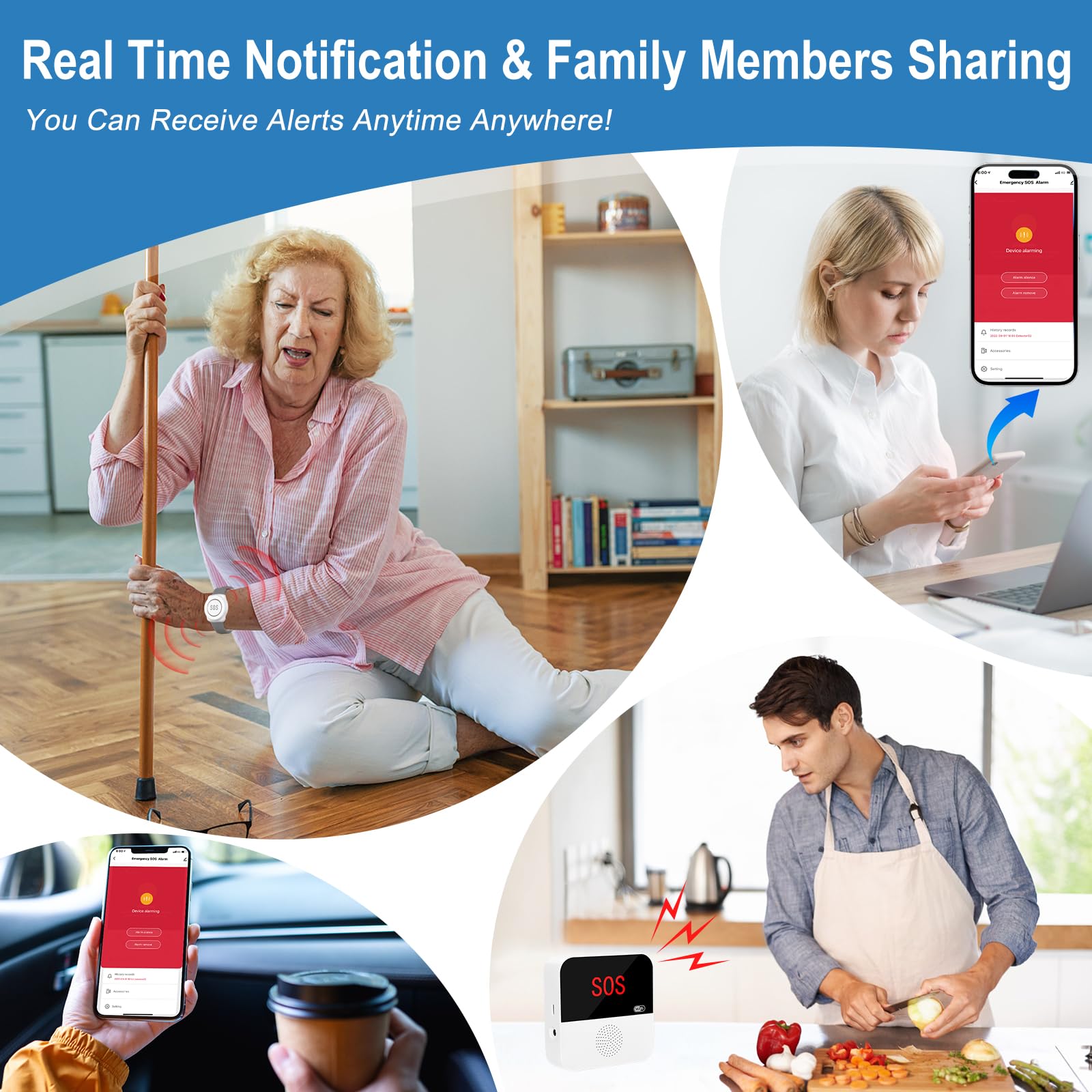 Daytech WiFi Call Button Life Alert Systems for Seniors No Monthly Fee Emergency Button for Elderly Patient Disabled Alert Watch Receiver