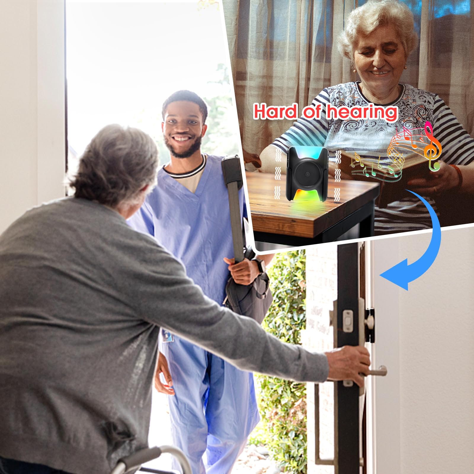 Timbre inalámbrico portátil Daytech de 304 m para personas con discapacidad auditiva: 4 modos, volumen ajustable, alcance de larga distancia. Perfecto para la vida independiente.