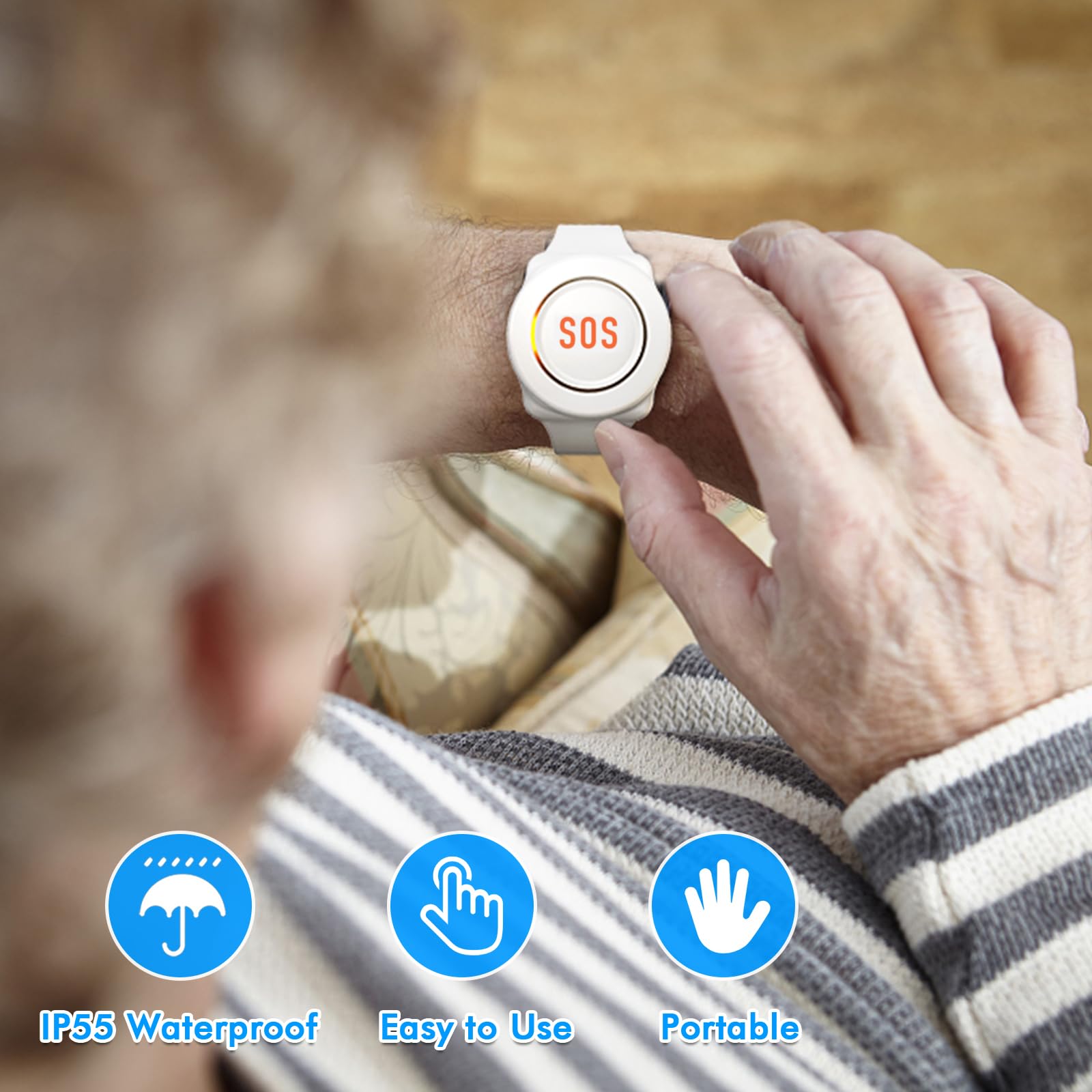 Daytech Waterproof Wireless Wrist Pager Caregiver Call Button in Home System Watch Alarm Nurse Personal Help Alert for Patients Elderly Watch Call Button plugin Receiver