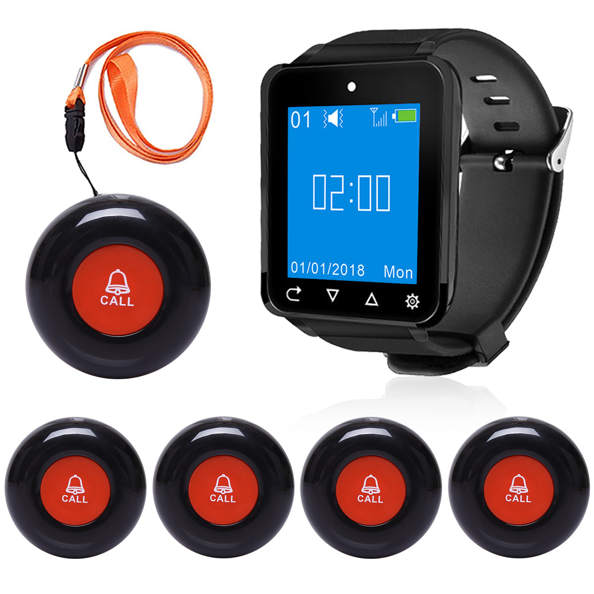 Wireless Wrist Pager Caregiver Alert System with 10 Call Buttons IP66 Waterproof Watch - Stay Connected and Independent at Home