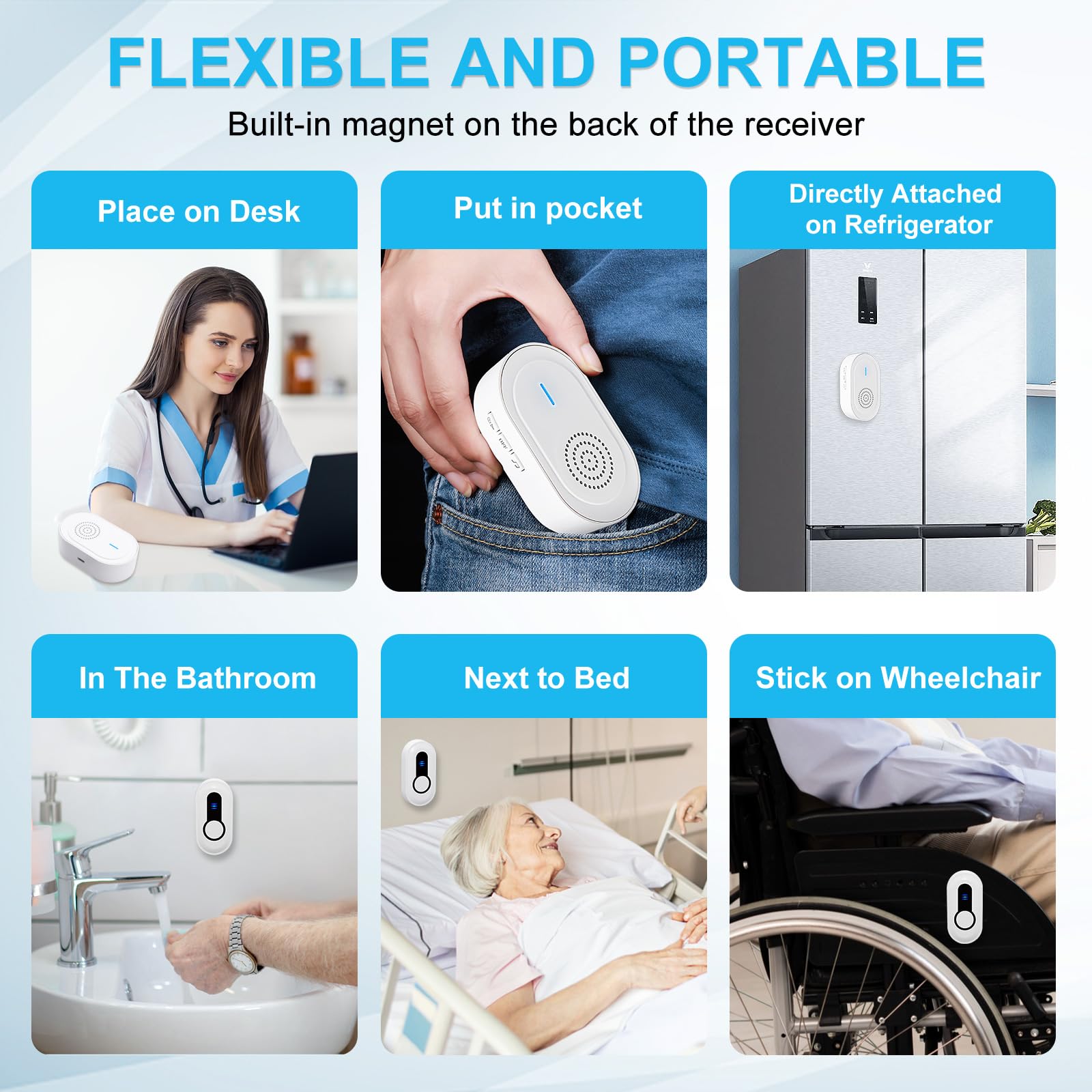 Daytech Téléavertisseur sans fil pour soignants et système de bouton d'appel d'urgence - Rechargeable, portable et extensible avec une portée de 1 000 pieds