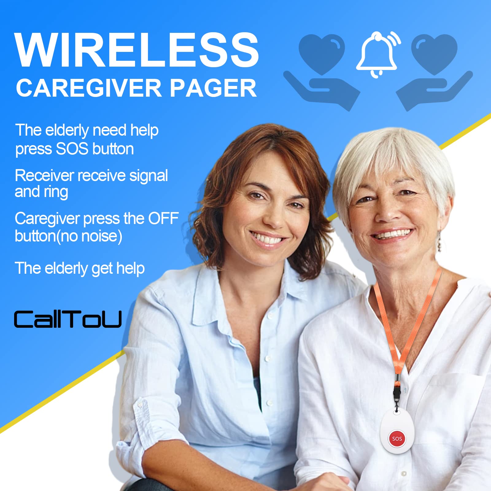 Daytech Caregiver Pager Call Button for Elderly Monitoring - Wireless Nurse Call Bell with 600+ Feet Range