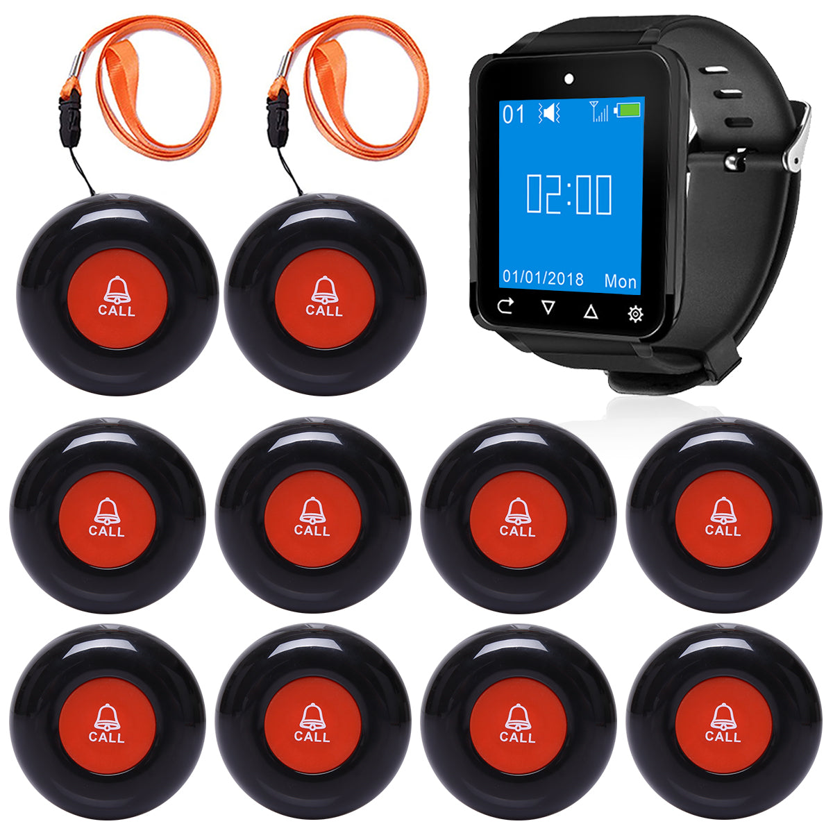Wireless Wrist Pager Caregiver Alert System with 10 Call Buttons IP66 Waterproof Watch - Stay Connected and Independent at Home