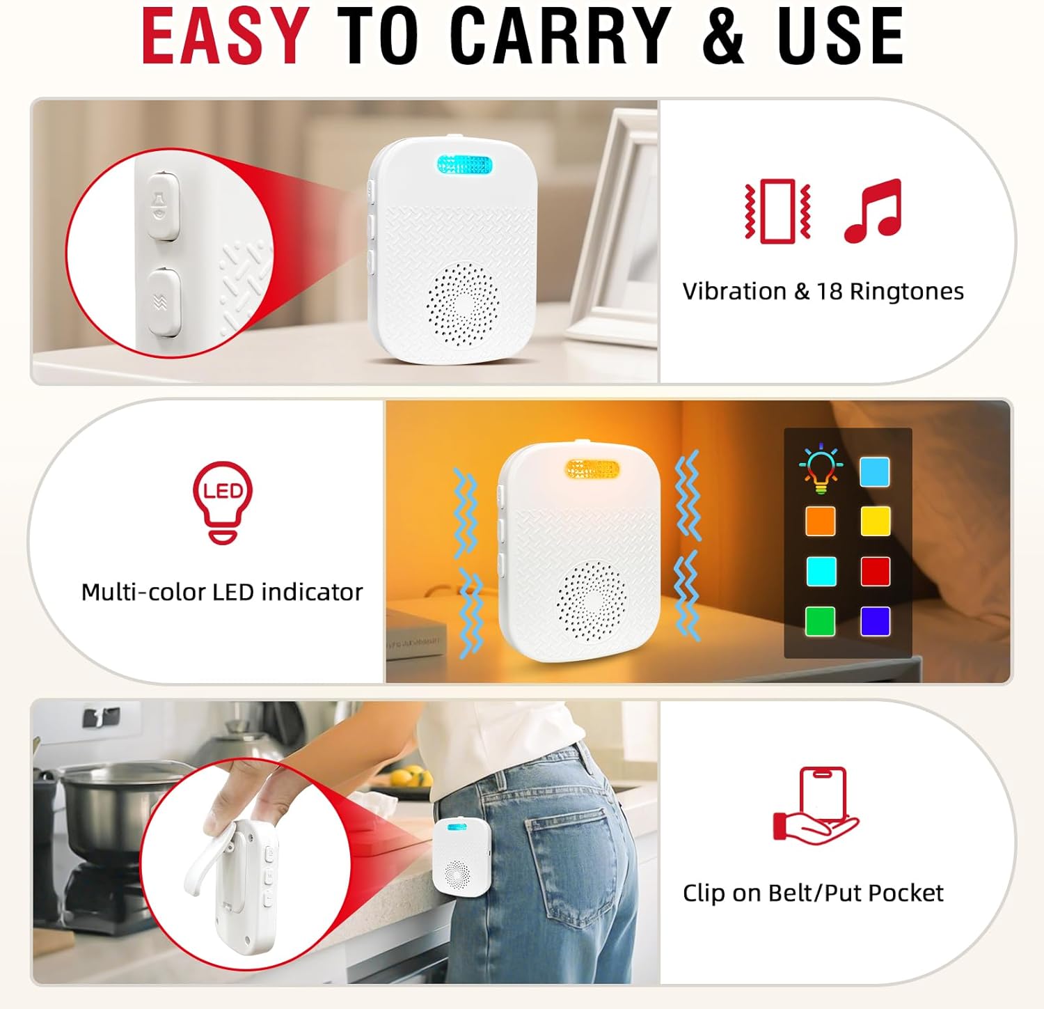 CallToU Caregiver Pager Wireless Call Buttons for Elderly Monitoring Portable Call Bell with 2 Panic Button and 1 USB Receiver,500ft Range Nurse Alert System for Home Care Seniors (FCC Certified) CallToU