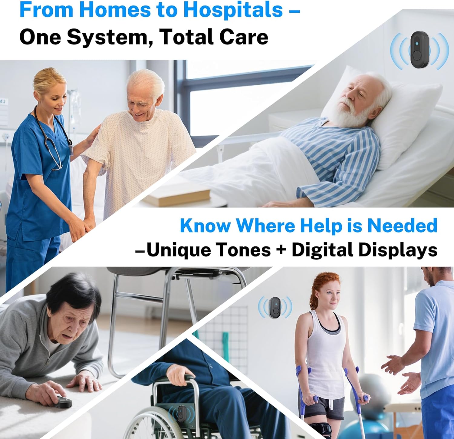 Wireless Emergency Call Button System - 500 Ft Range Caregiver Pager with LED Display, 10 Waterproof Alert Buttons & 1 Receiver for Elderly, Patients, Disabled at Home, Hospital, Clinic CallToU