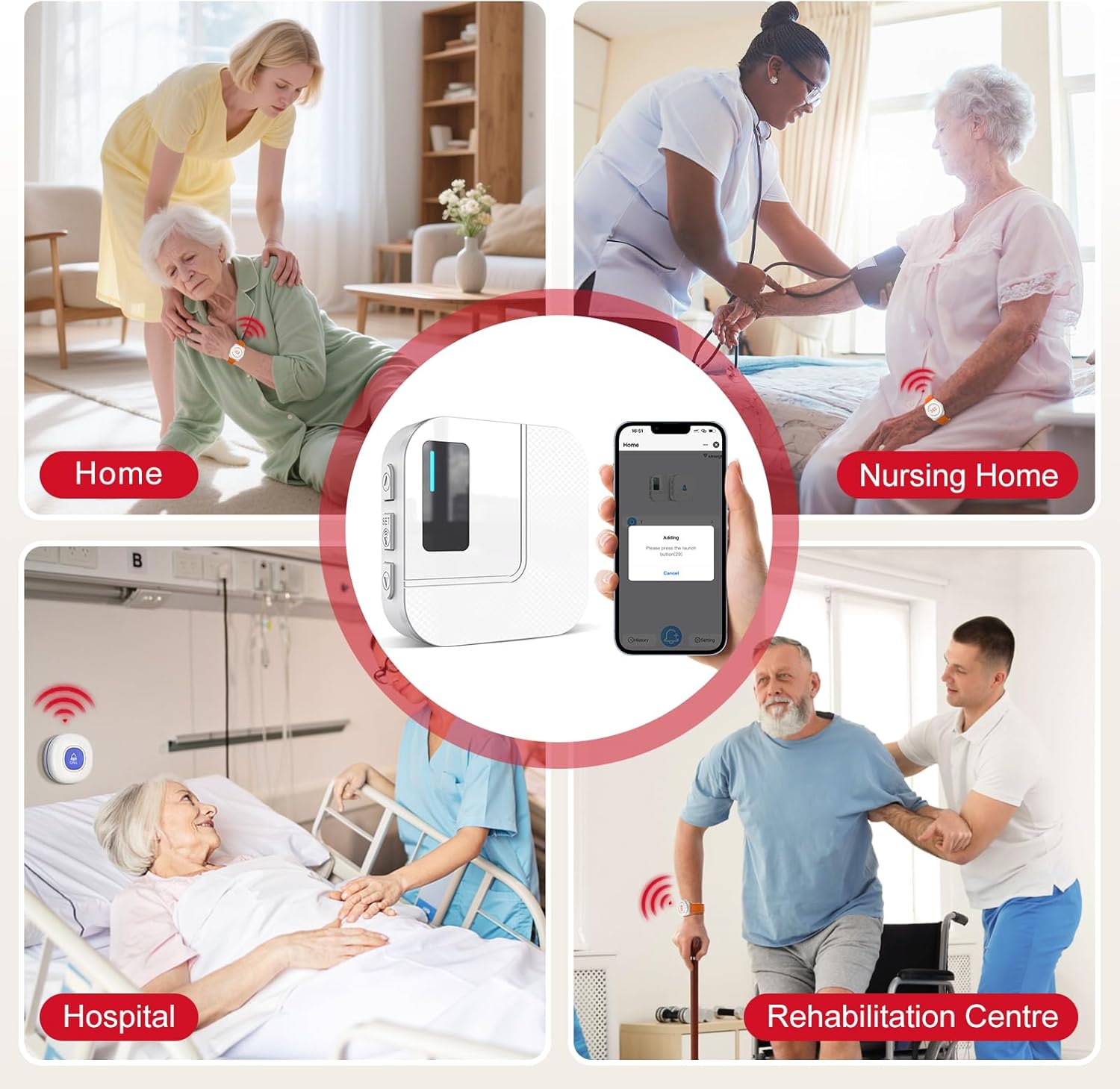CallToU Wi-Fi Wireless Caregiver Pager Call Button for Elderly at Home, APP Emergency Alert for Seniors, Patients, and The Disabled (TY01WH-US 2-1) CallToU