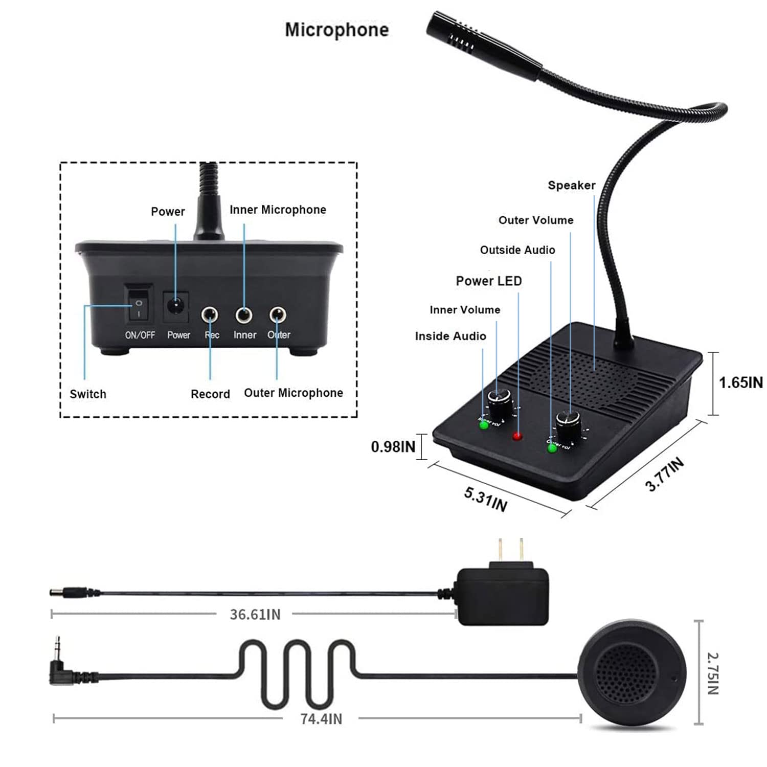 Daytech Window Speaker Intercom System – Dual-Way Noise-Free Microphone & Speaker for Banks, Offices, Hospitals & Businesses