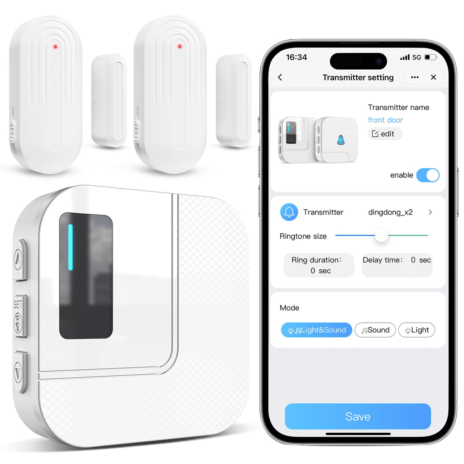 Daytech Door Chime WiFi Door Sensor Open Chime When Entering Alert Your Phone,Alarms for Kids Safety 500 FT Range 20 Ringtones