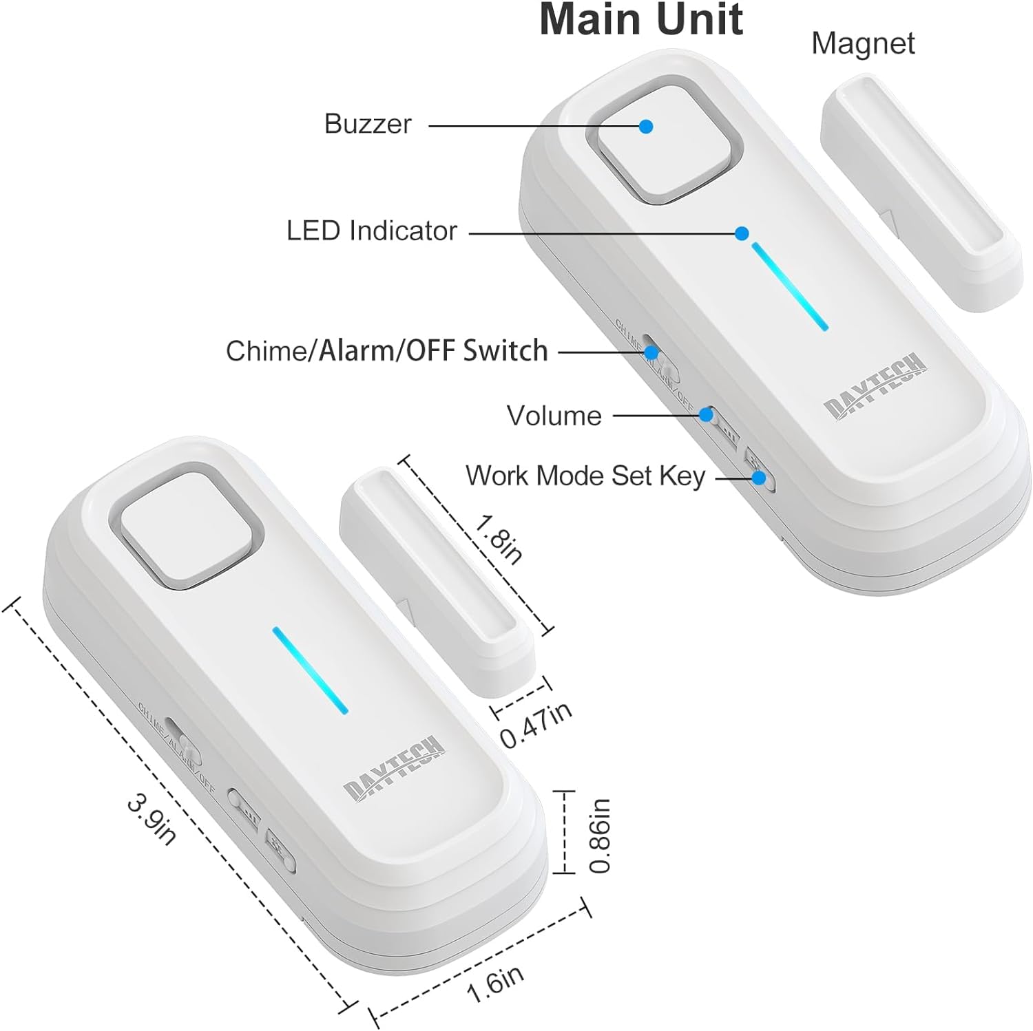 DAYTECH Freezer Door Alarm with Delay 1/2/3/4 mins When Left Open Window Chime Close Doors Reminder Refrigerator Door Alarm 0 to 120 dB for Fridge Home Store Office 2 Sets White