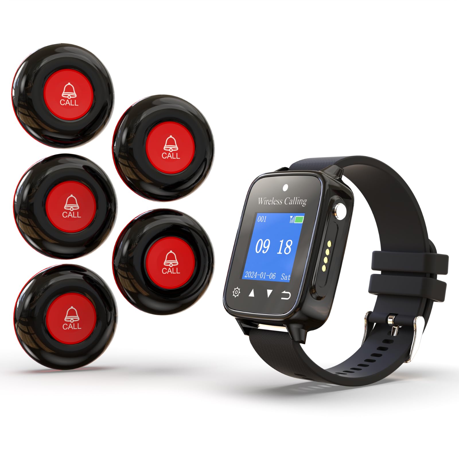 Ensure elderly safety with CallToU's 1000+ft range nurse alert button system. IP67 waterproof smart watch and 2 SOS panic buttons included(复制) CallToU