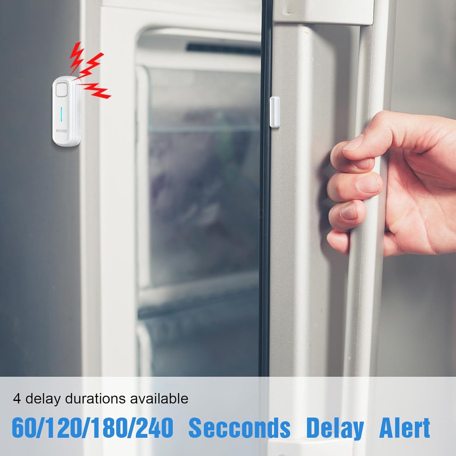DAYTECH Freezer Door Alarm with Delay 1/2/3/4 mins When Left Open Window Chime Close Doors Reminder Refrigerator Door Alarm 0 to 120 dB for Fridge Home Store Office 2 Sets White