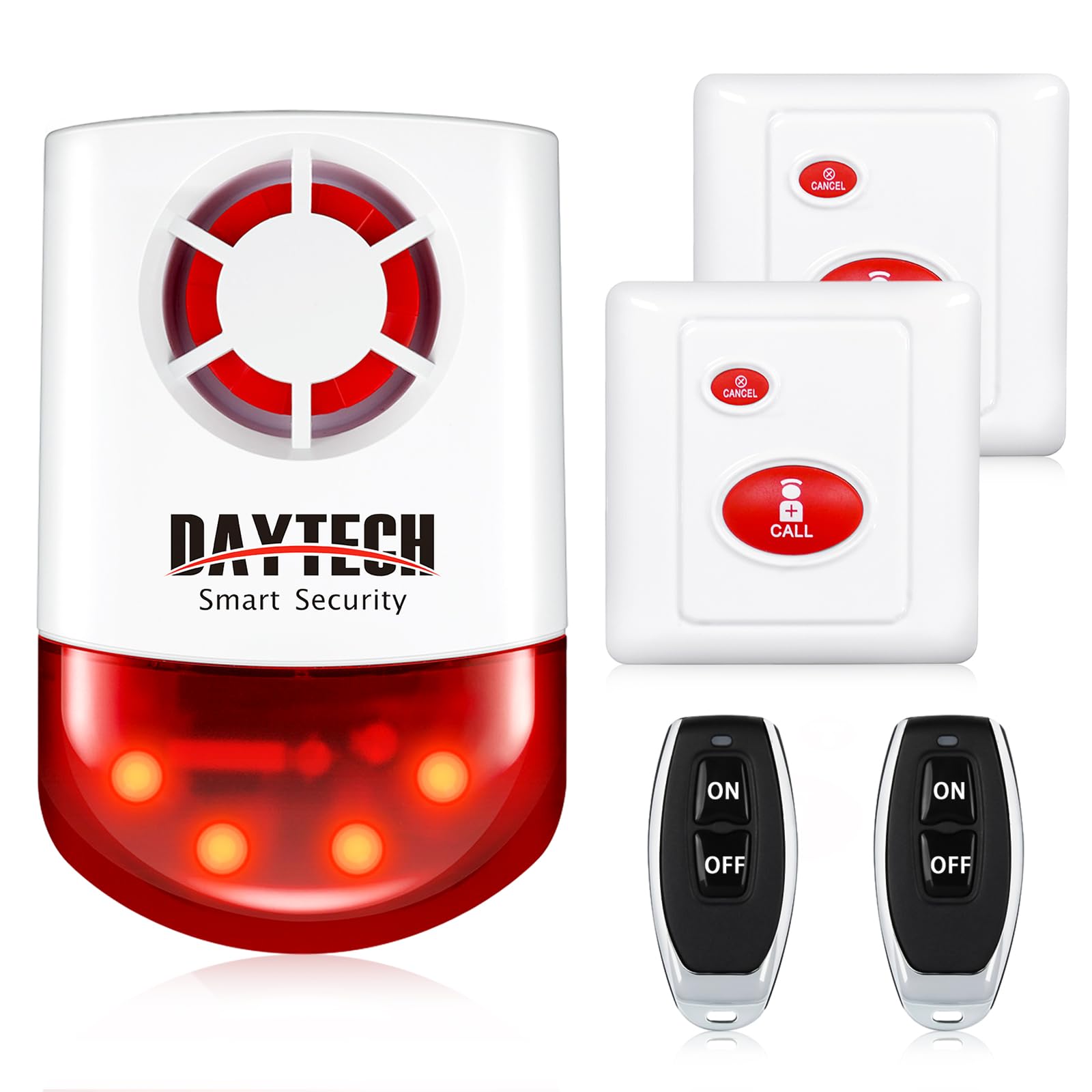 Système d'alarme à sirène stroboscopique Daytech : sécurité extérieure puissante avec sirène clignotante rouge et boutons de panique à distance