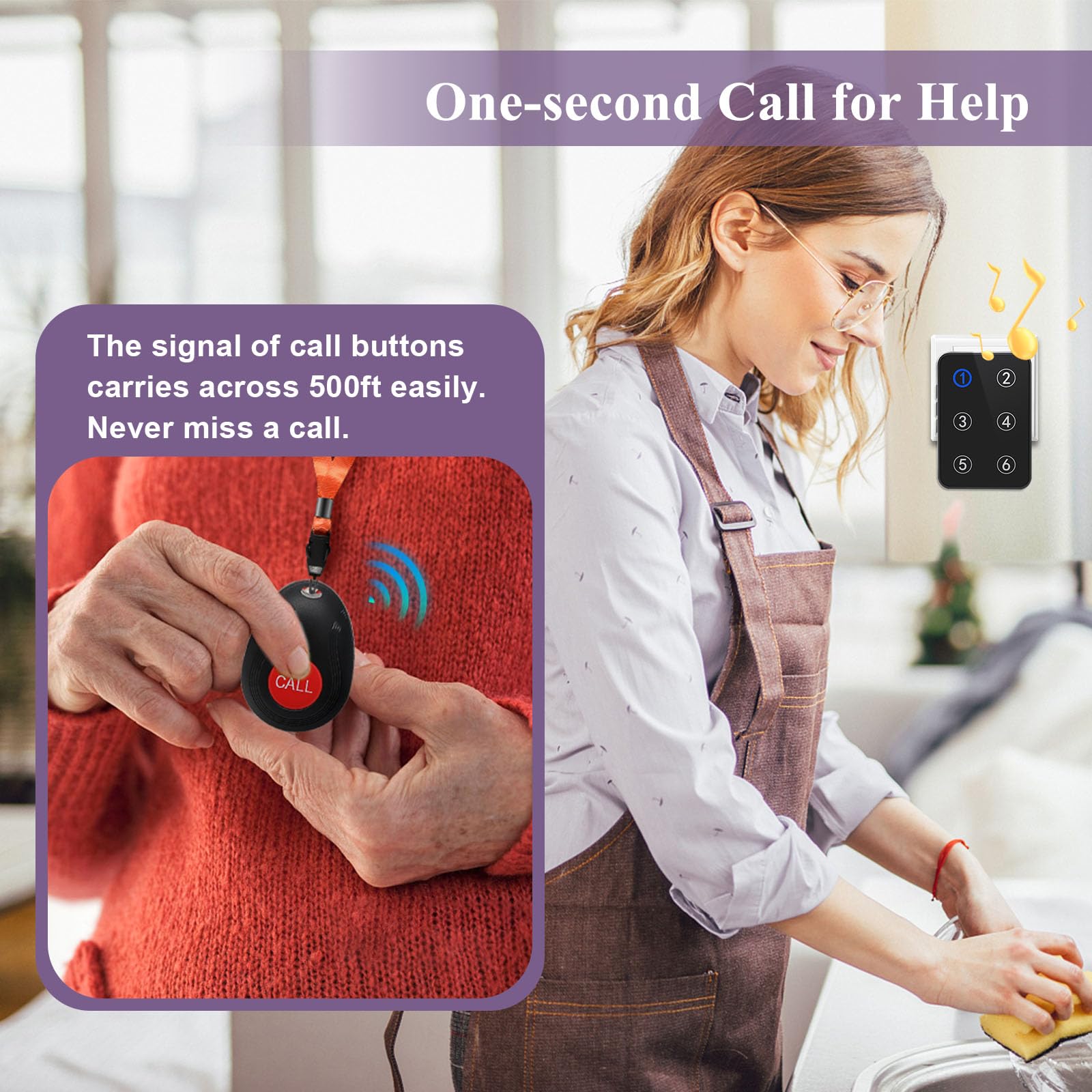 Daytech Wireless Caregiver Monitors Pager Call Button for Elderly Nurse Call System Call Bell with LED Number Display 500+ft