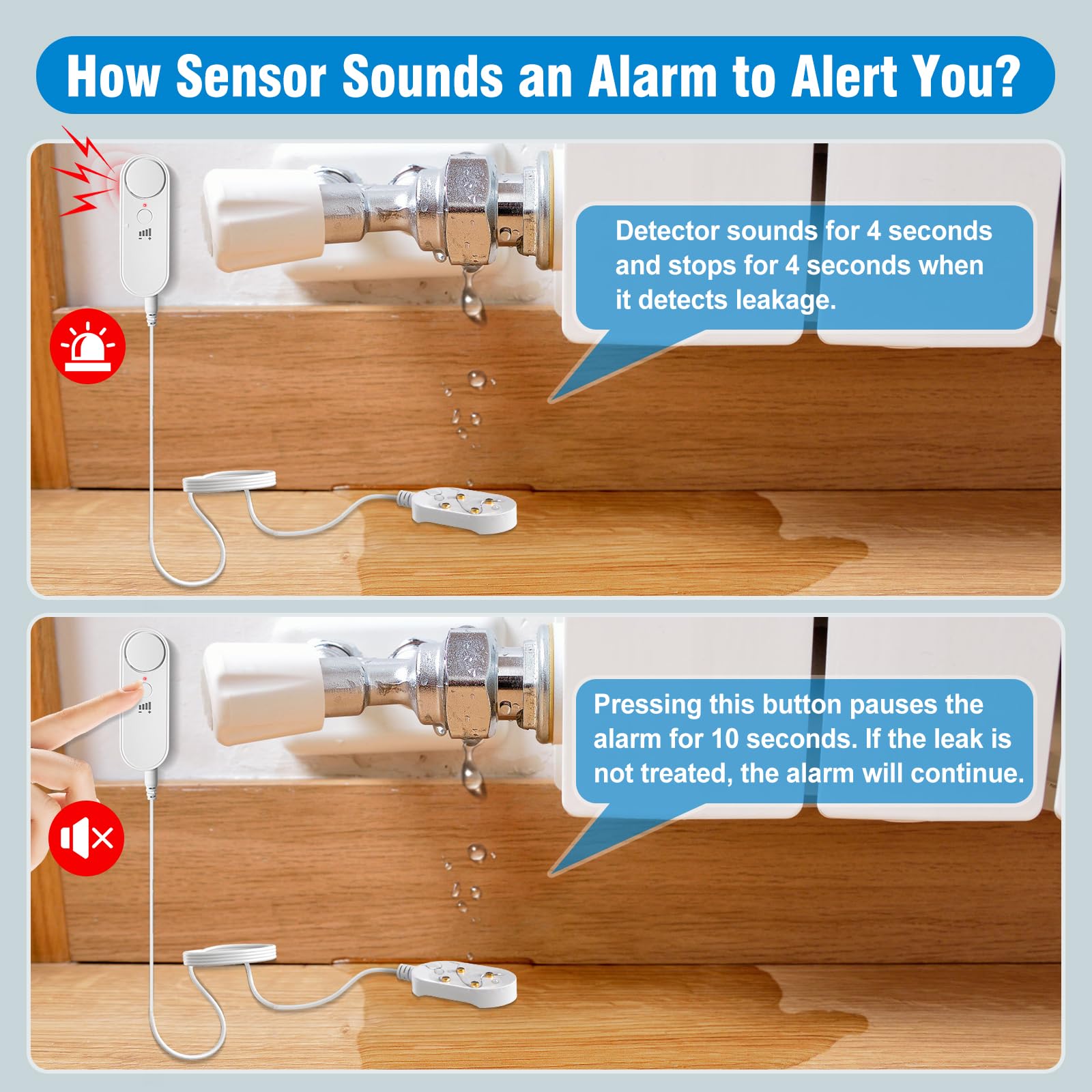 Daytech Stop costly leaks fast! This 100dB water sensor detects drips, floods & seepage. Easy setup with 6.5ft cable. Ideal for home, basement & appliances.