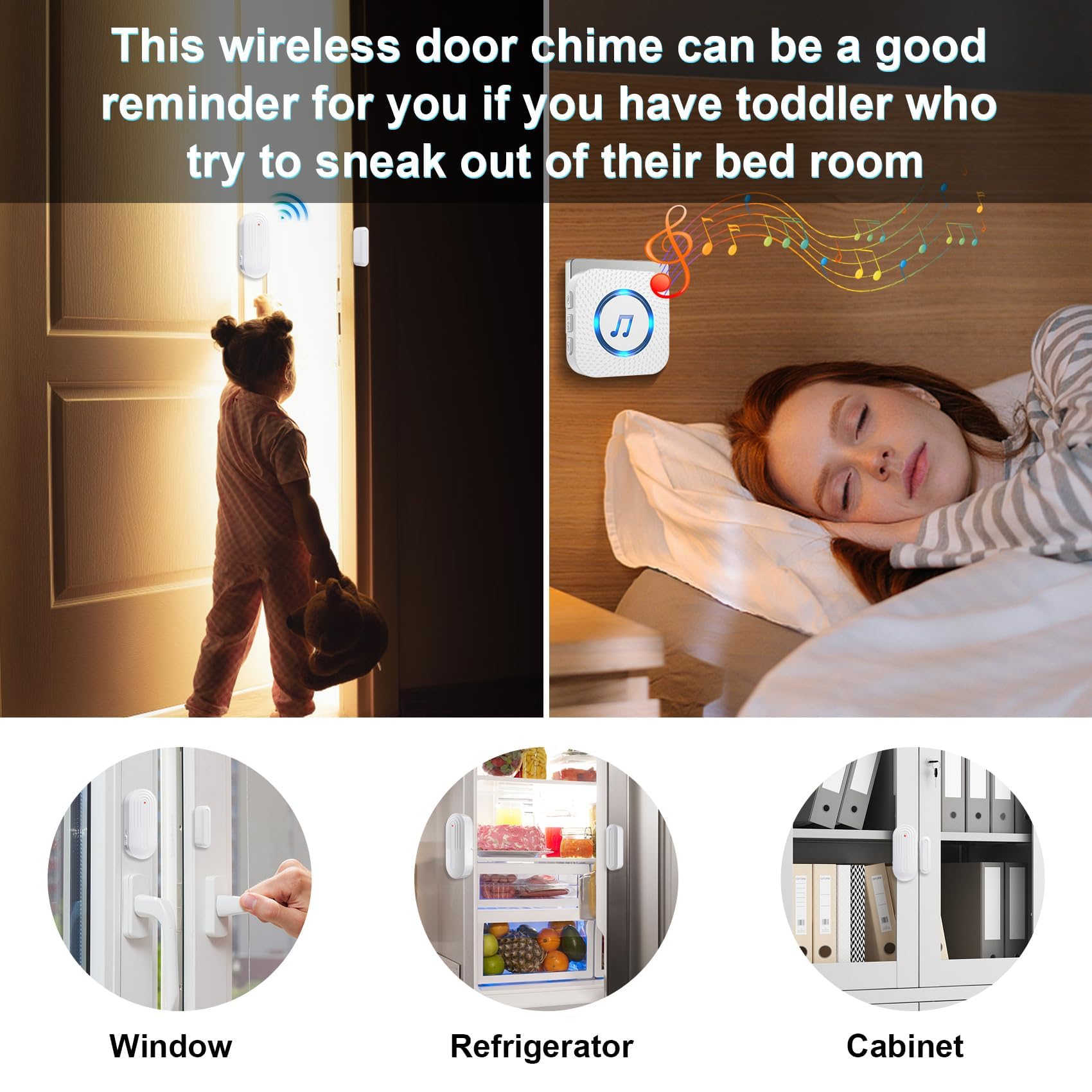 Daytech Secure your home or business with this long-range wireless door alarm. 55 chimes, 5 volume levels, and LED alerts ensure you never miss a visitor or intruder!