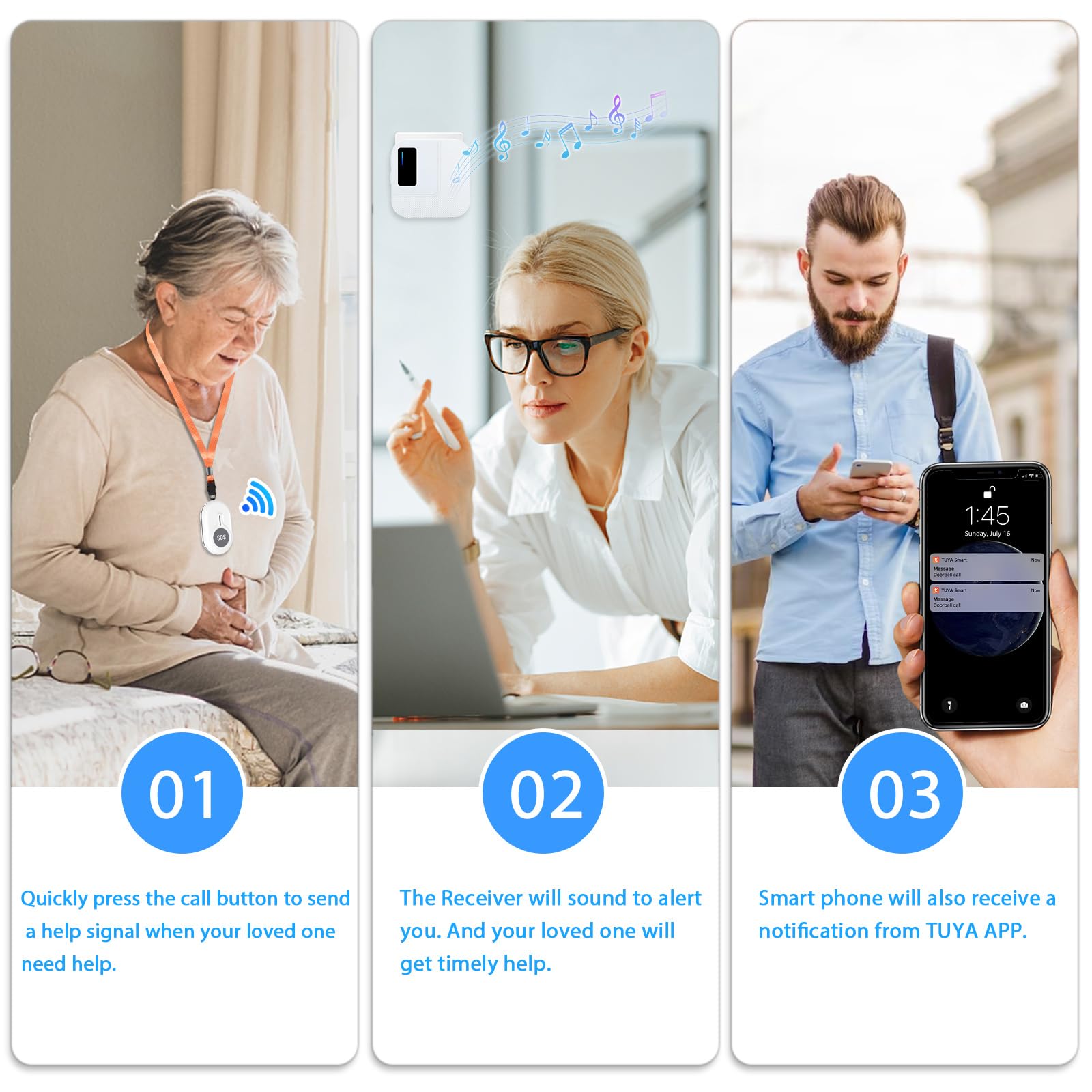 CallTou Smart Wrist Alarm for Elderly – Wireless SOS Panic Button with Tuya WiFi, Rechargeable Call Button & Phone Alerts(复制) CallToU