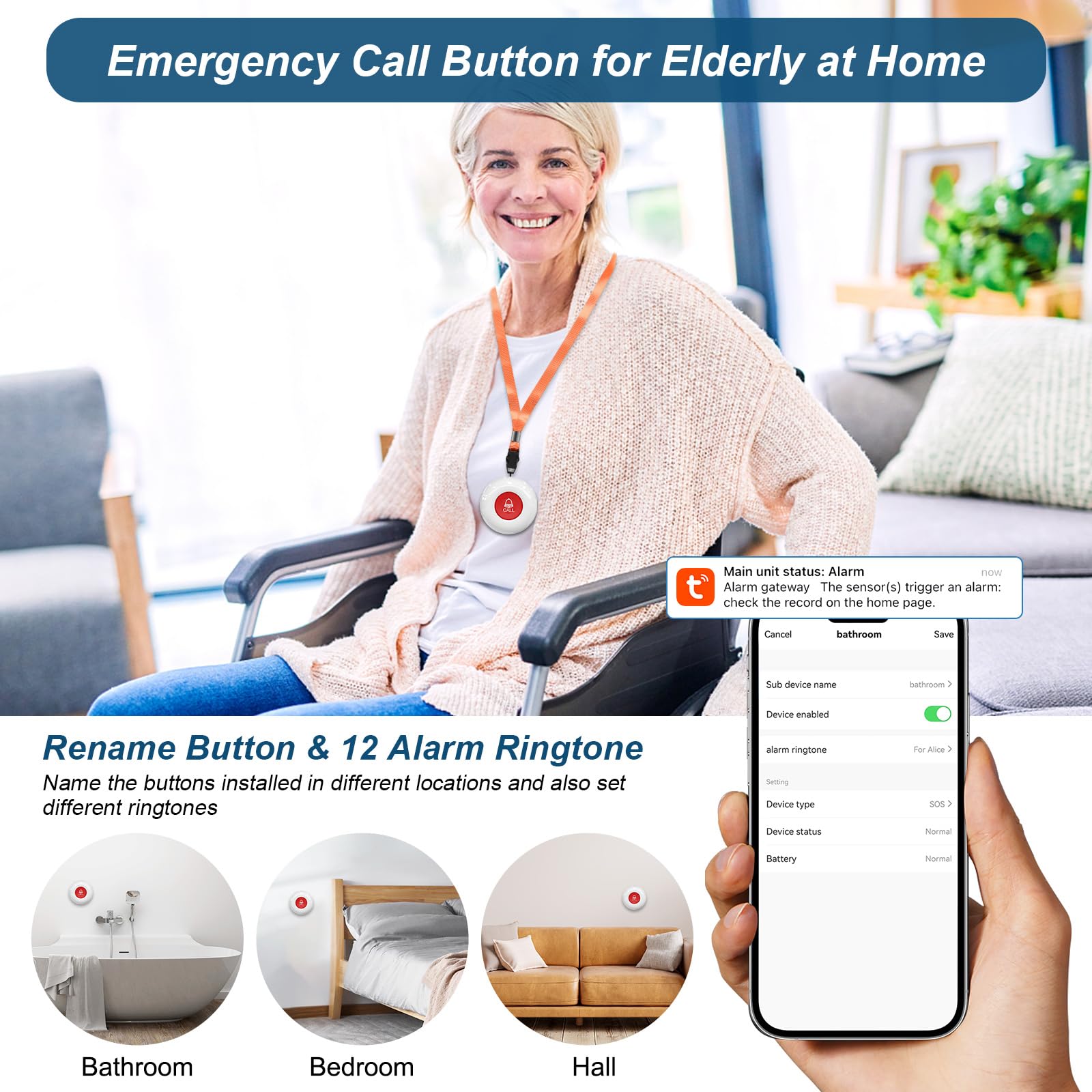 Ensure safety with the Daytech WiFi Smart Caregiver Pager, a dependable call button alarm system designed for senior care.