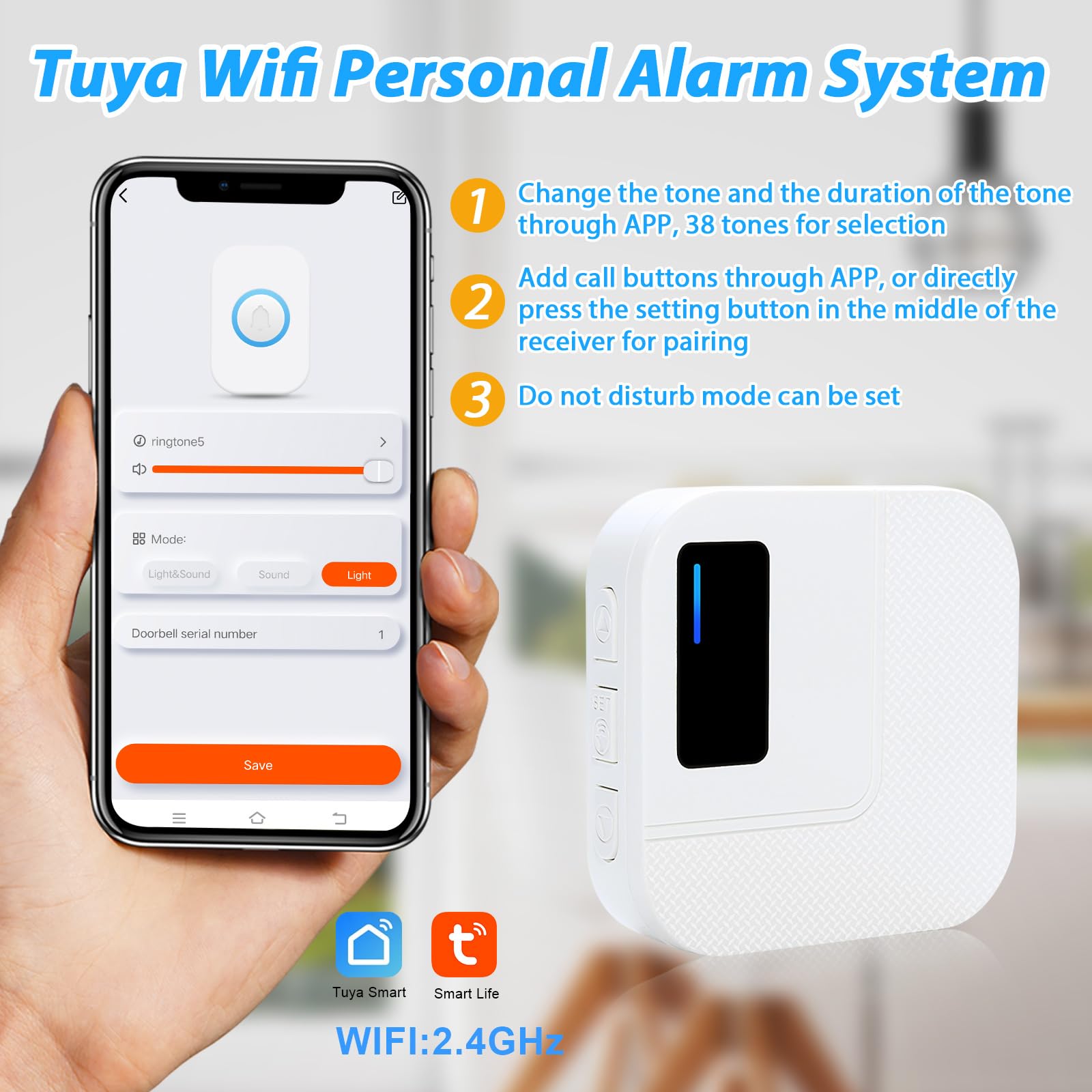 CallTou Smart Wrist Alarm for Elderly – Wireless SOS Panic Button with Tuya WiFi, Rechargeable Call Button & Phone Alerts(复制) CallToU