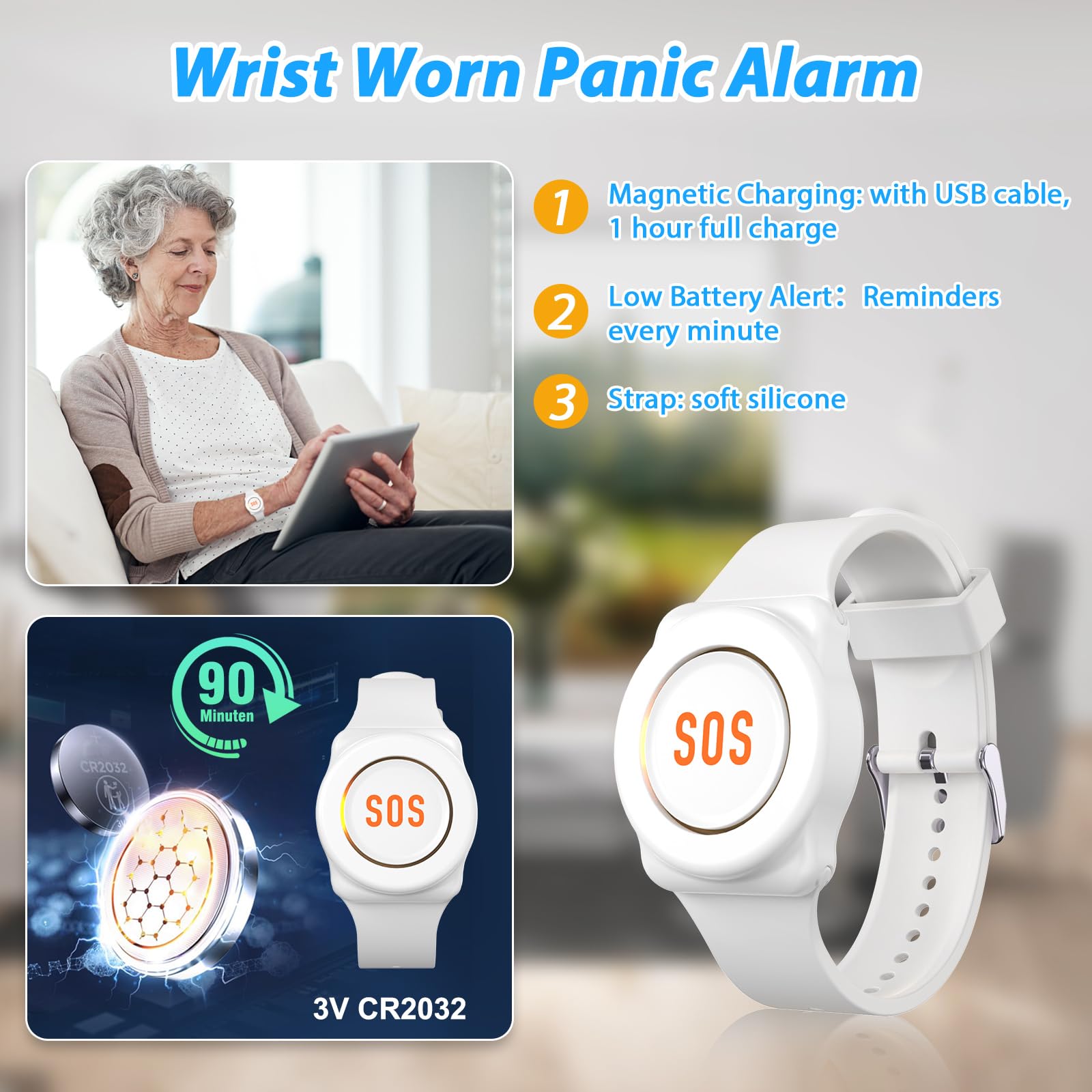 CallTou Smart Wrist Alarm for Elderly – Wireless SOS Panic Button with Tuya WiFi, Rechargeable Call Button & Phone Alerts(复制) CallToU