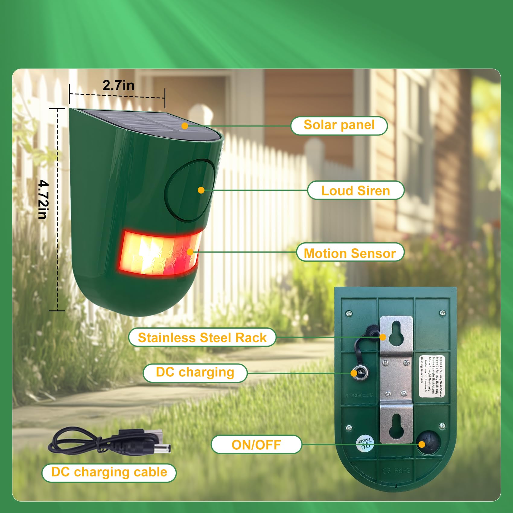 Daytech Smart, Solar-Powered Alarm That Keeps Intruders and Predators Away — Without Monthly Fees or Wires