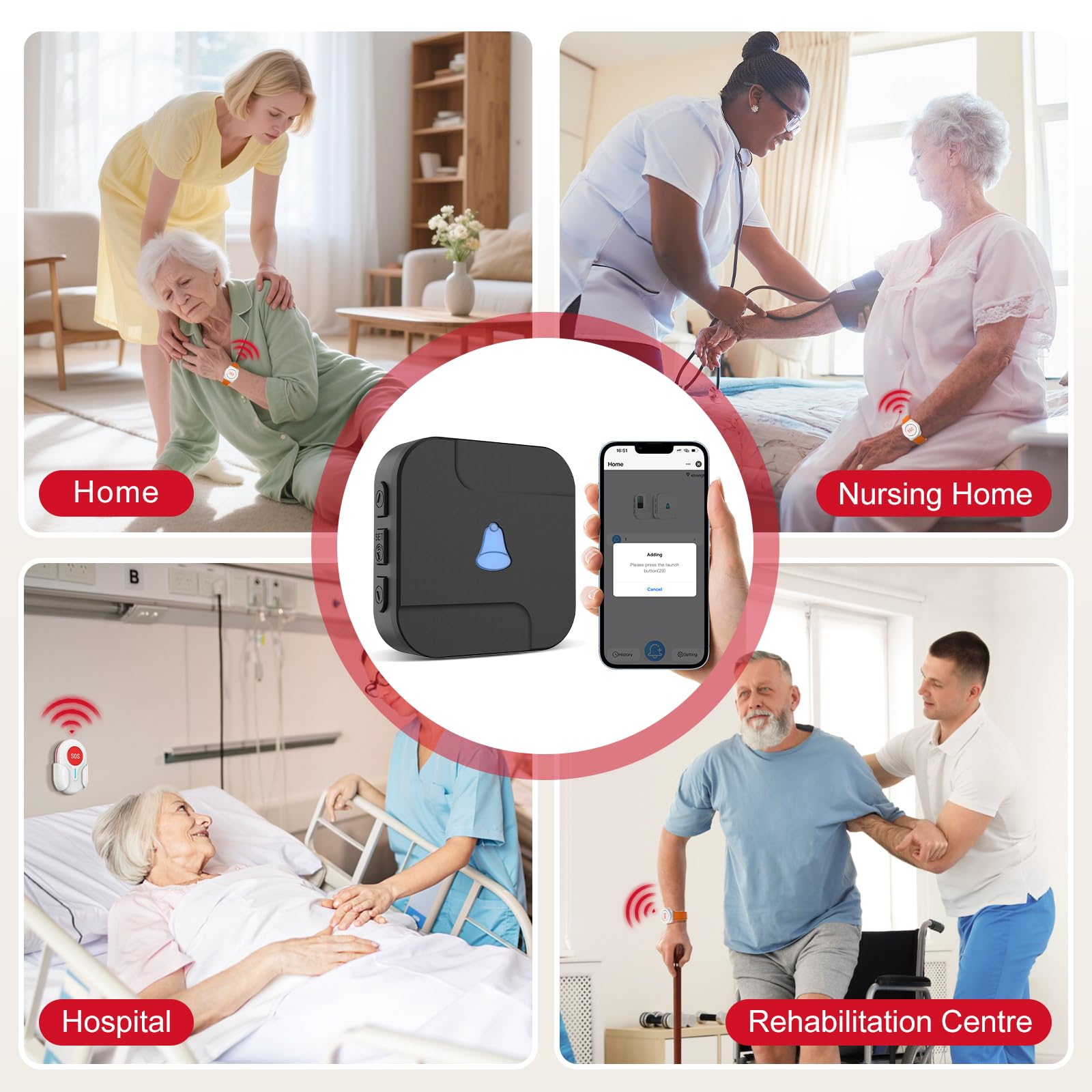 Dayetch WiFi Wireless Caregiver Pager with APP Remote Alerts, SOS Call Button for Elderly & Seniors at Home