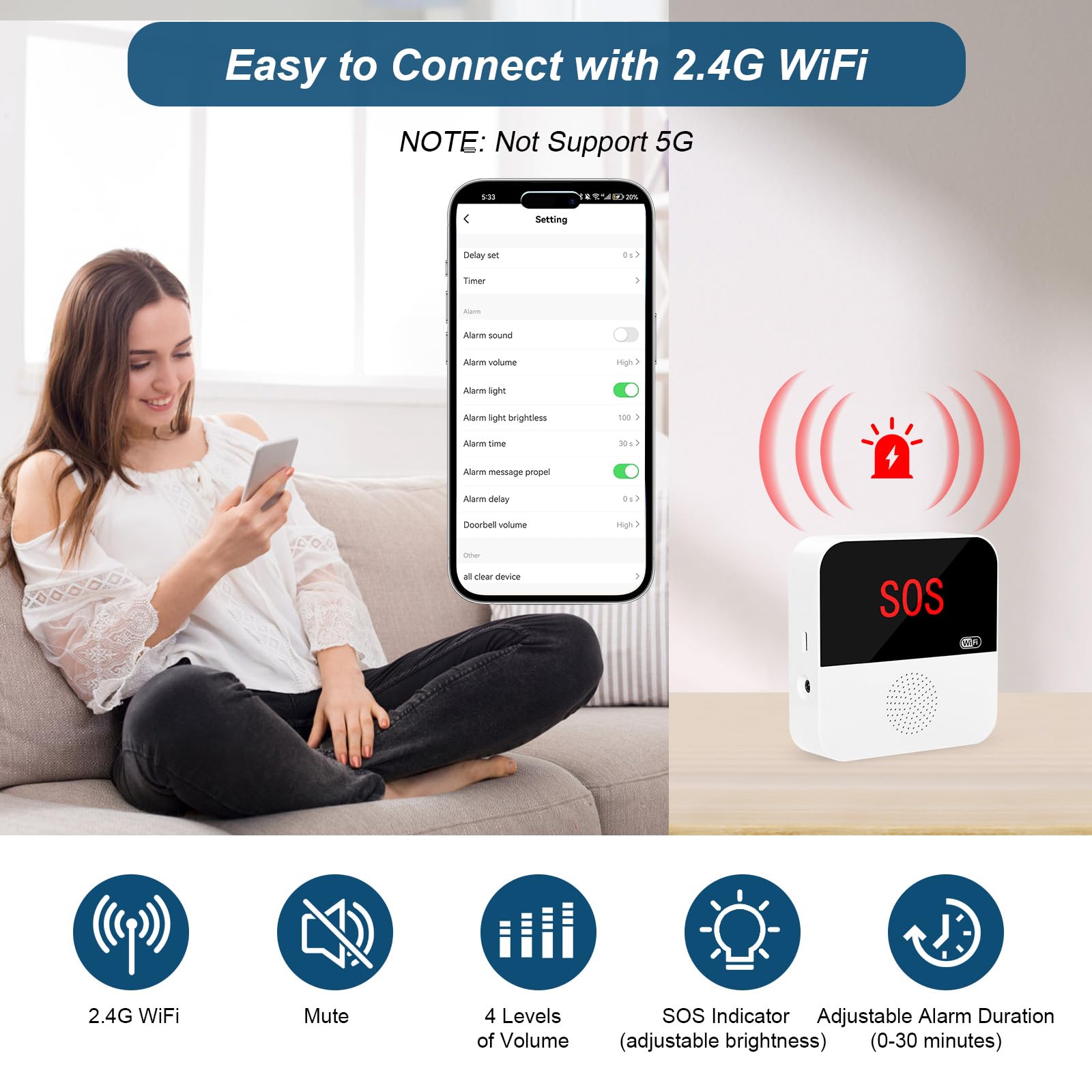 Ensure safety with the Daytech WiFi Smart Caregiver Pager, a dependable call button alarm system designed for senior care.