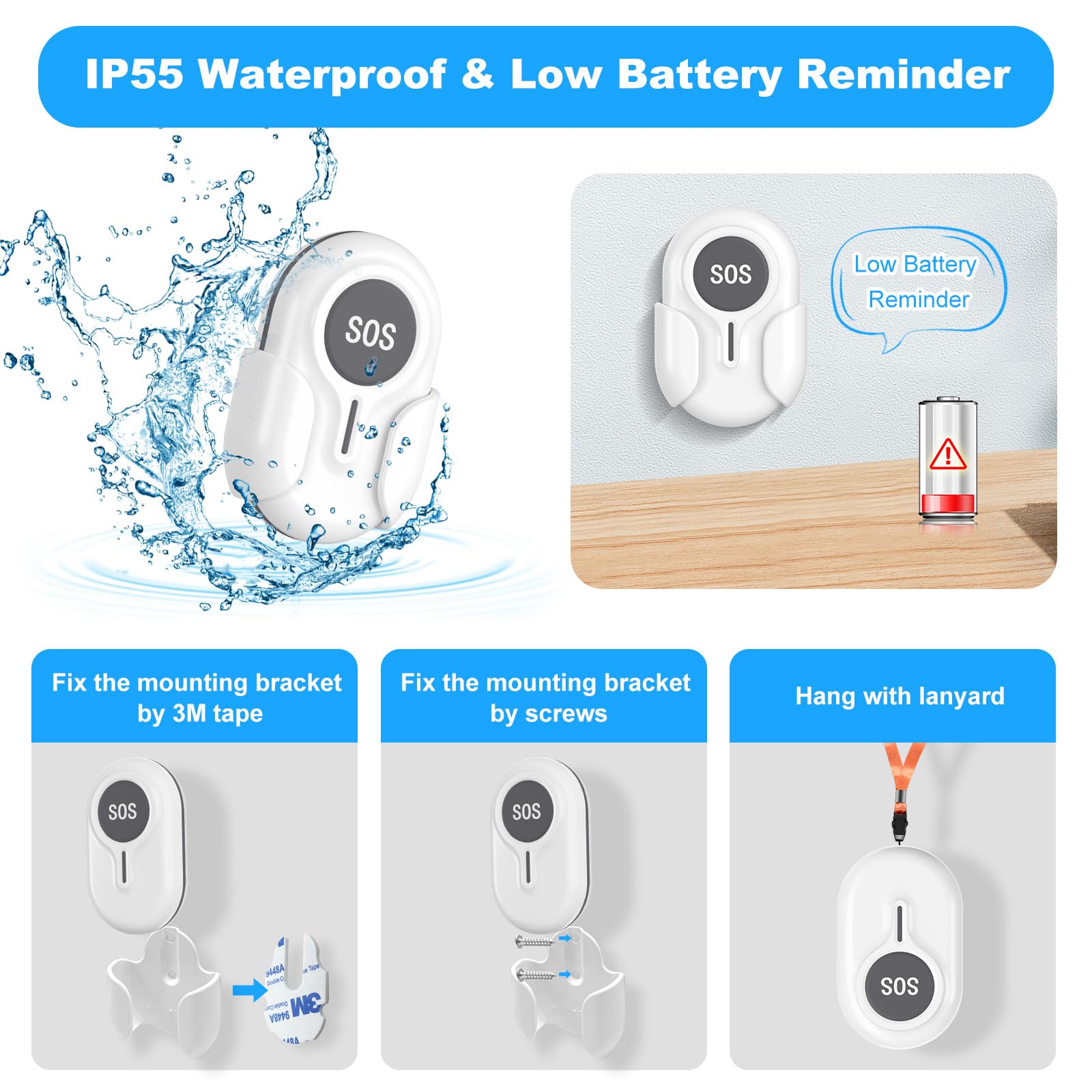 CallTou Smart Wrist Alarm for Elderly – Wireless SOS Panic Button with Tuya WiFi, Rechargeable Call Button & Phone Alerts(复制) CallToU