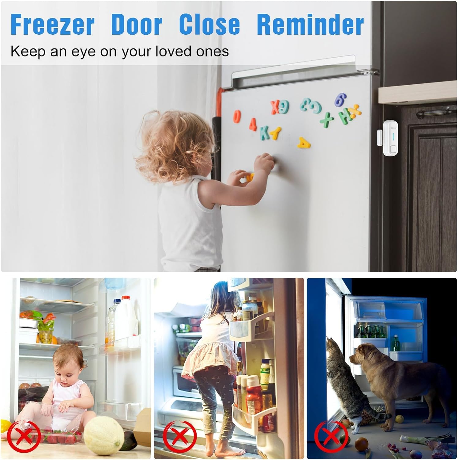 DAYTECH Freezer Door Alarm with Delay 1/2/3/4 mins When Left Open Window Chime Close Doors Reminder Refrigerator Door Alarm 0 to 120 dB for Fridge Home Store Office 2 Sets White