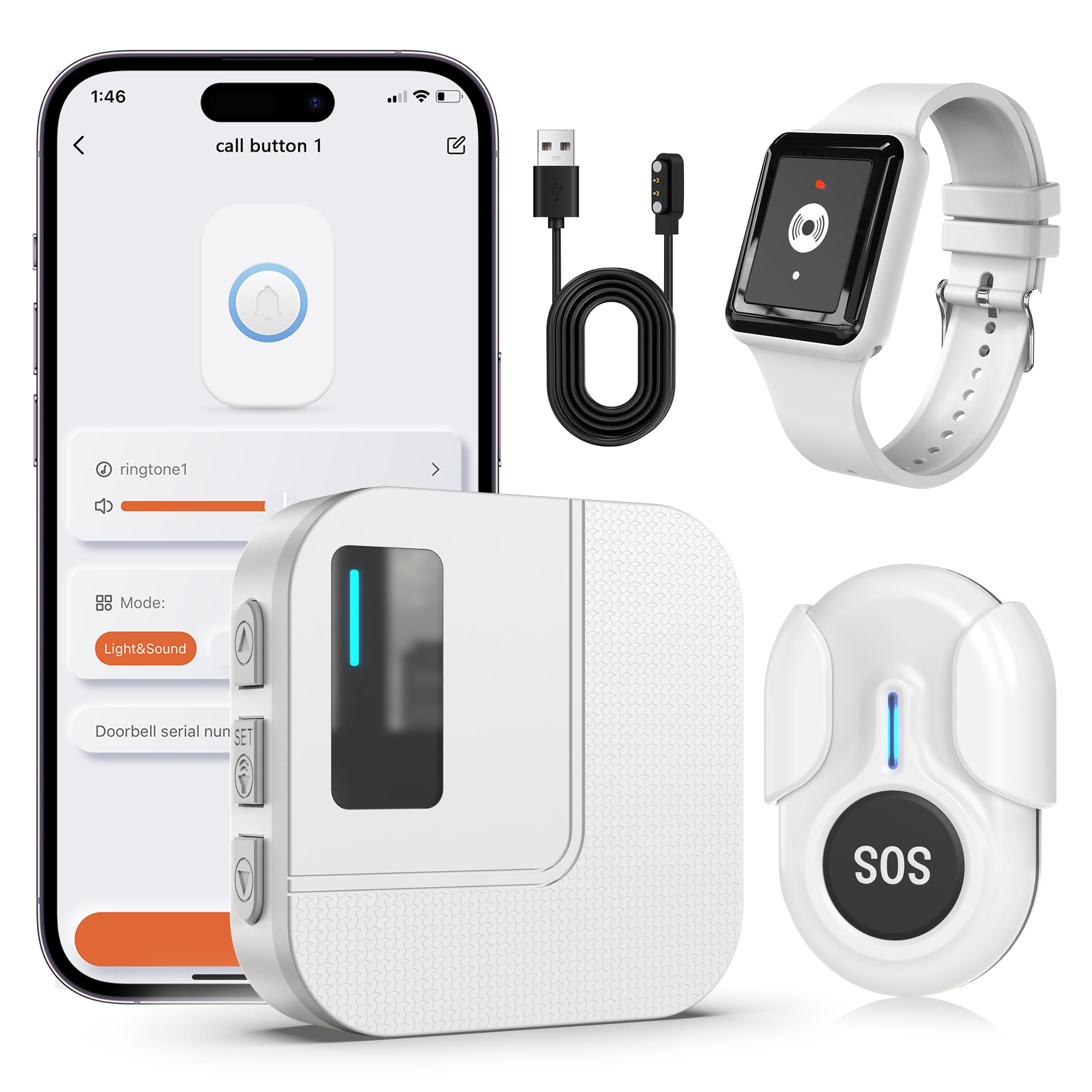 CallTou Smart Wrist Alarm for Elderly – Wireless SOS Panic Button with Tuya WiFi, Rechargeable Call Button & Phone Alerts(复制) CallToU