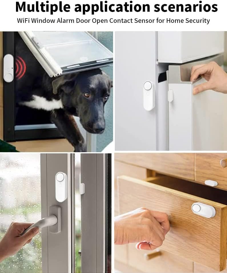 Daytech WiFi Door Sensor Door Window Sensor Alarms Detector Real-time Alarm with Alexa Google Assistant No Hub Required Trigger APP Notification for Home Bussiness Burglar Alert(2.4GHz WiFi) CallToU