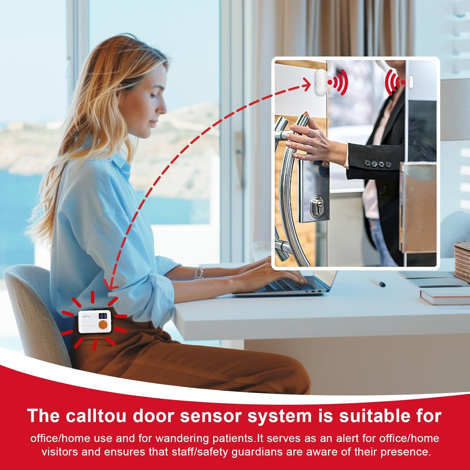 CallToU Door Sensor, Potable Door Alarms when Opened, Door Chime with 2 Chime Adjustable Vibration 500ft Operating Range, Entry Alert Chime for Business/Home/Office (2 Sensor + 1 Receiver) CallTou