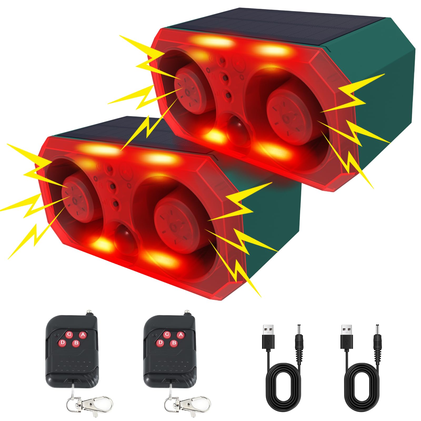 Alarma con sensor de movimiento solar Daytech: 13 sonidos grabables, altavoces duales de 130 dB para seguridad en exteriores