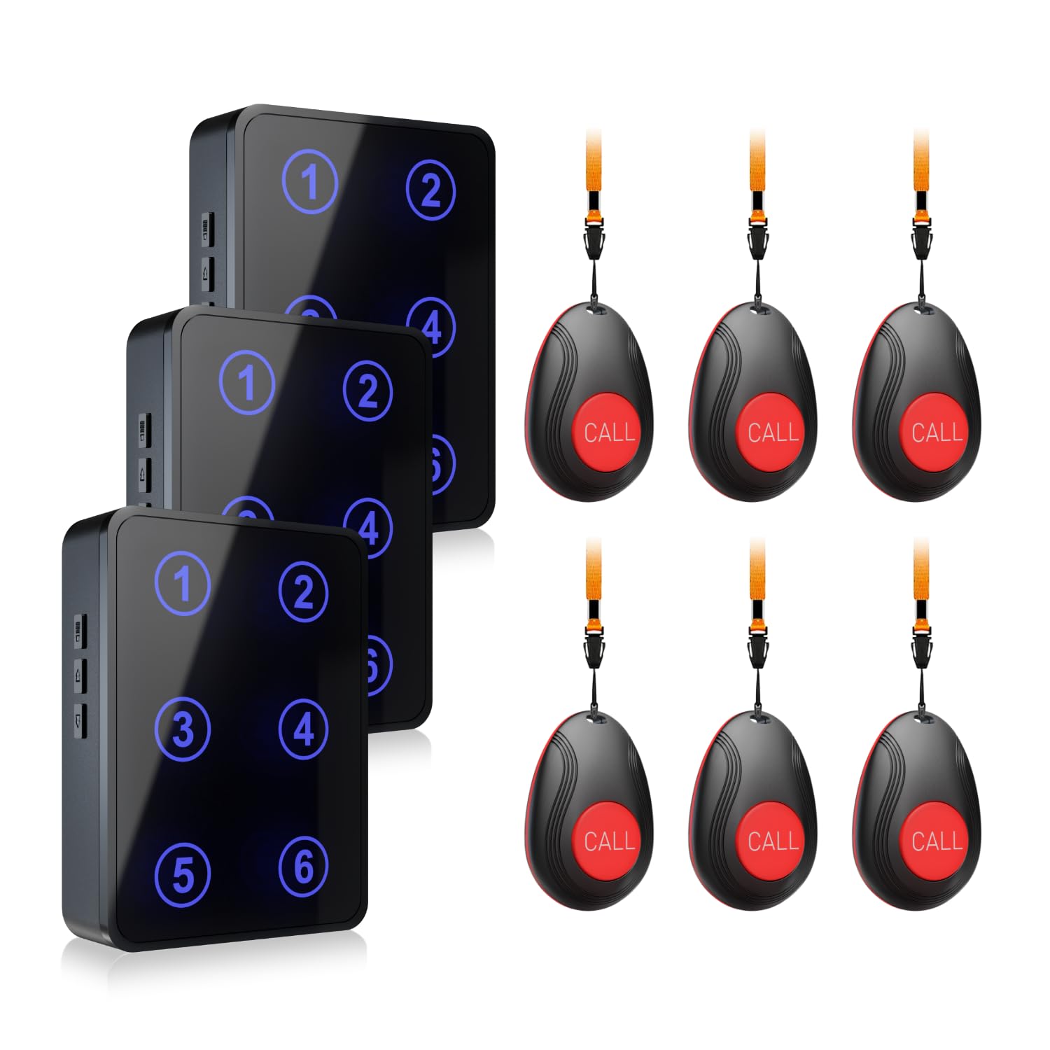 Daytech Système de téléavertisseur sans fil pour soignant avec écran LED – 6 boutons d'appel, 3 récepteurs, portée étendue et rappel de batterie faible