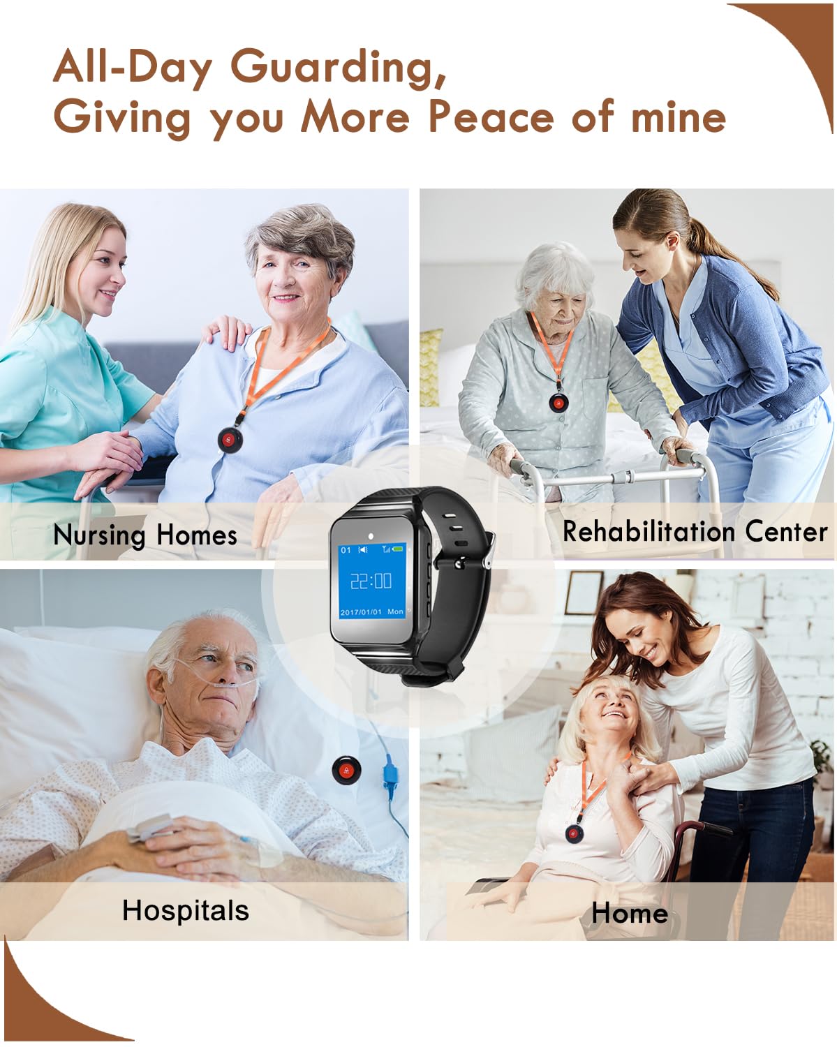 Daytech Medical Alert Watch – Restez connecté avec 4 alertes d'appel simultanées | Pas de frais mensuels | Option de portée étendue disponible