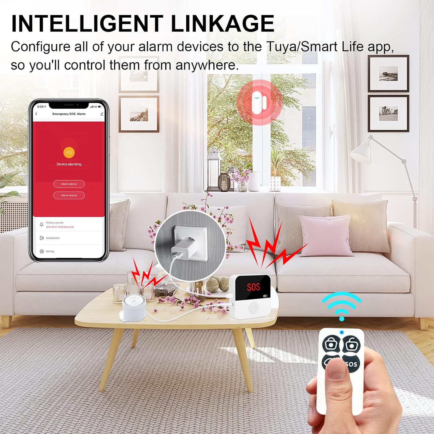 WiFi Door Alarm System, Wireless DIY Smart Home Security System, with Phone APP Alert, 8 Pieces-Kit (1 Alarm Base Station 5 Door Window Sensors 2 Key Fobs) for House, Apartment 2.4GHz Wi-Fi Only CallToU