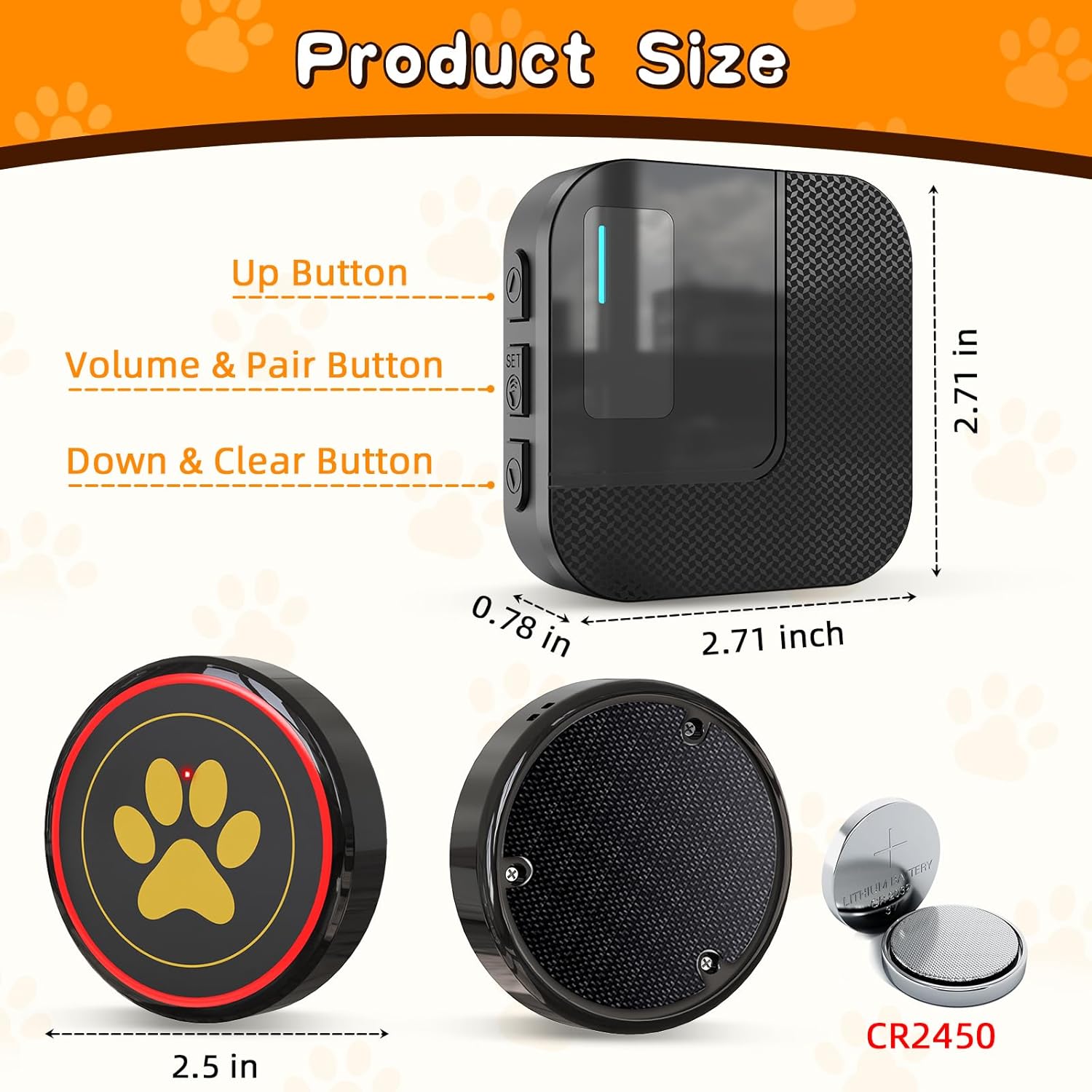 ChunHee WiFi Dog Bells to Go Outside,Dog Door Bell for Dogs to Ring to Go Outside,Bells for Dog Training to Go Outside,Black Dog Bell with Adjustable Volume,1 Receivers & 2 Dog Buttons CallToU