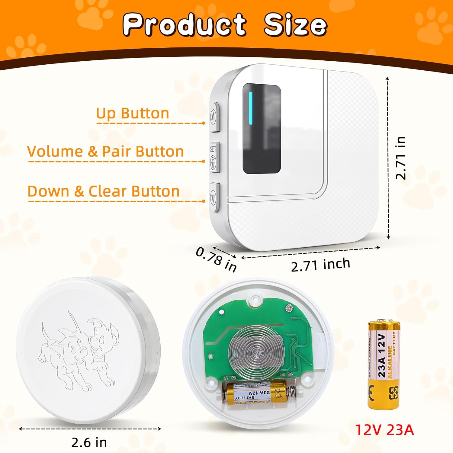 Smart Touch Dog Doorbell for Potty Training – Adjustable Volume, 55 Ringtones, Easy Install, Waterproof, Certified by CE FCC RoHS | Daytech
