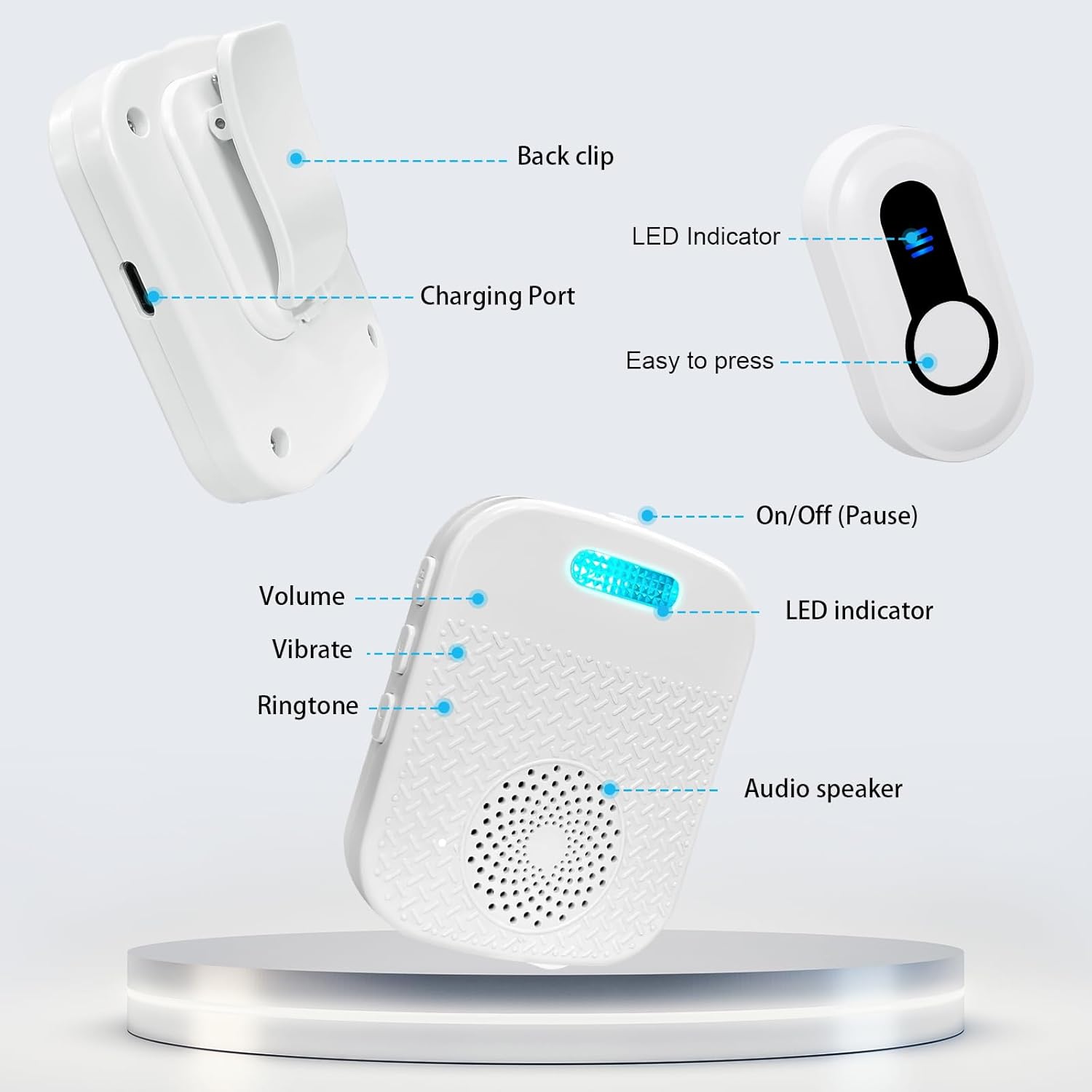 Caregiver Call Button Beeper Pager System Rechargeable & Portable Receiver with 500Ft Range Alert Button Call Bell for Elderly/Patient/Disabled at Home/Hospital/Clinic CallToU