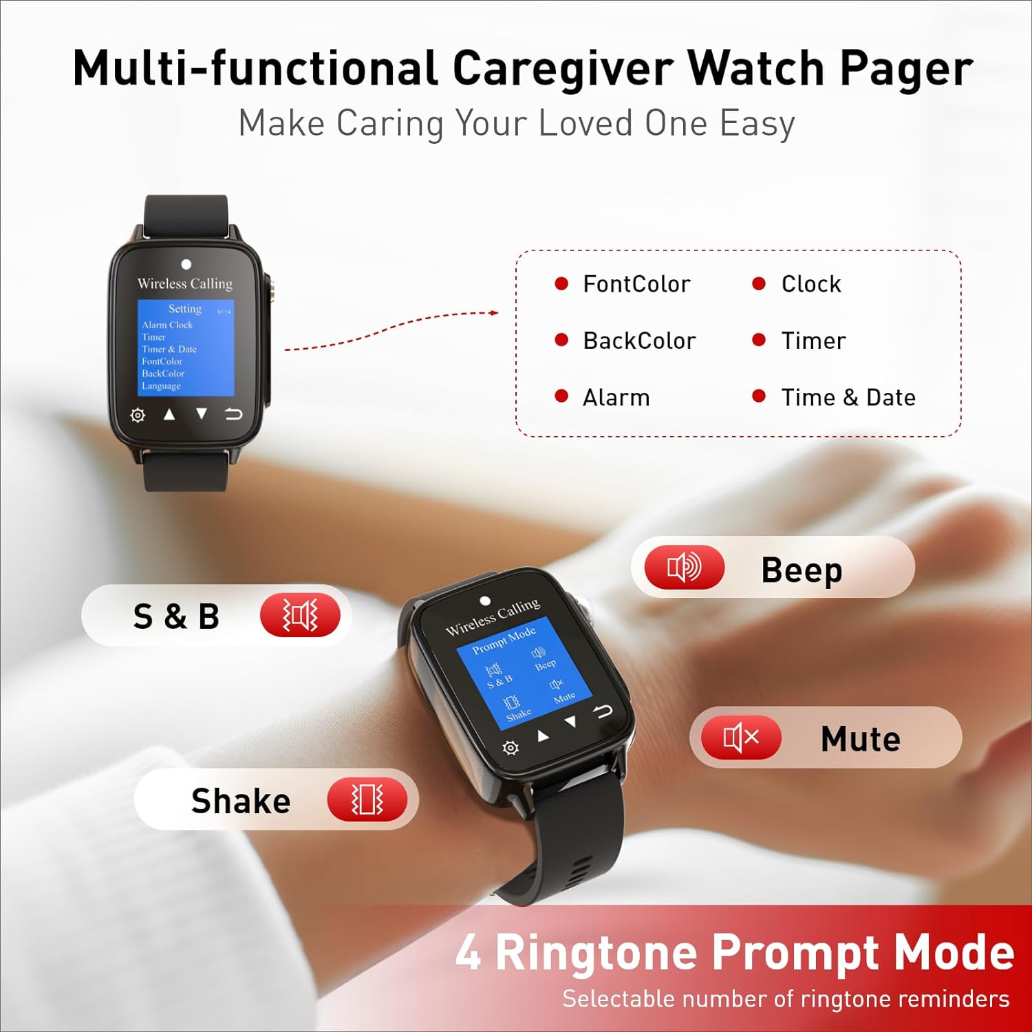 Ensure elderly safety with CallToU's 1000+ft range nurse alert button system. IP67 waterproof smart watch and 2 SOS panic buttons included(复制) CallToU