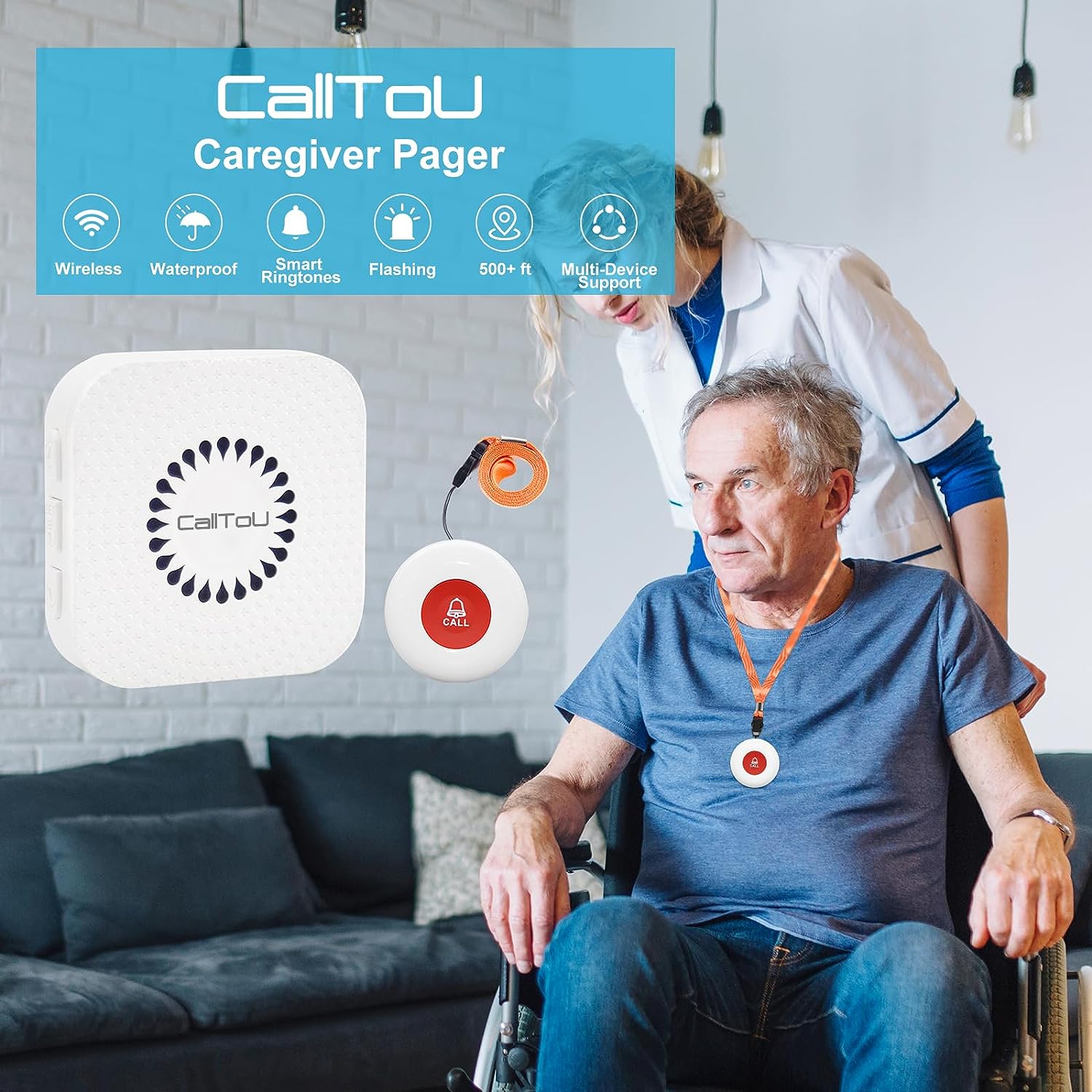 CallToU Caregiver Pager: Wireless Call Button & Vibration Pager for Elderly and Disabled Patients 的副本 CallToU